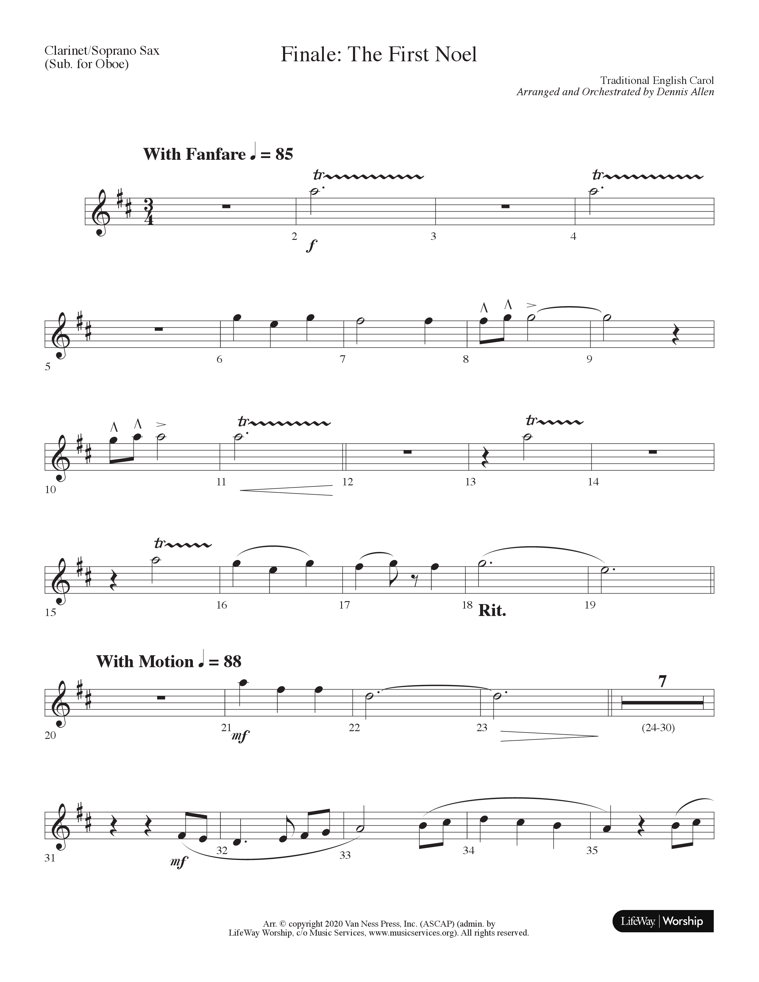 Finale The First Noel (Choral Anthem SATB) Clarinet/Soprano Sax (Lifeway Choral / Arr. Dennis Allen)