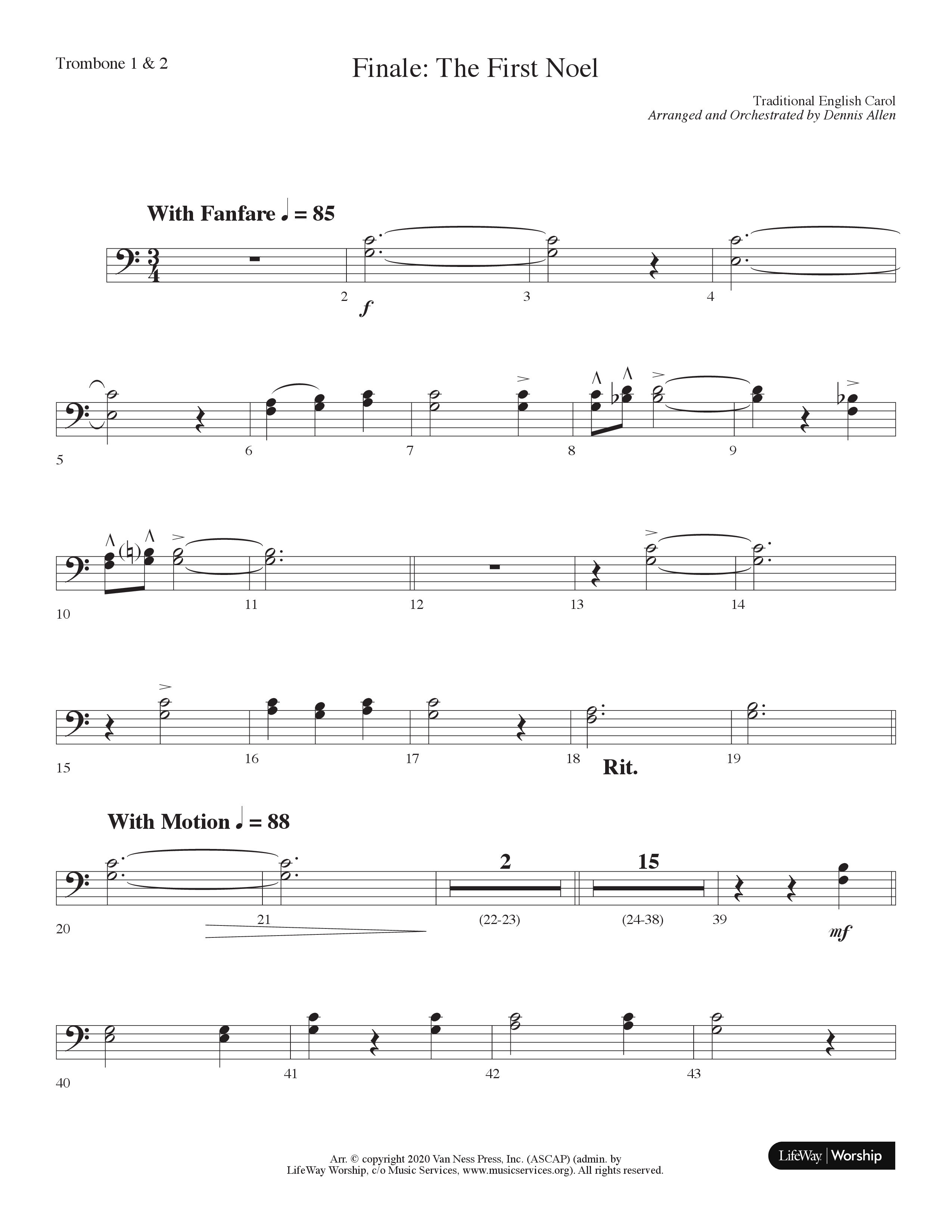 Finale The First Noel (Choral Anthem SATB) Trombone 1/2 (Lifeway Choral / Arr. Dennis Allen)