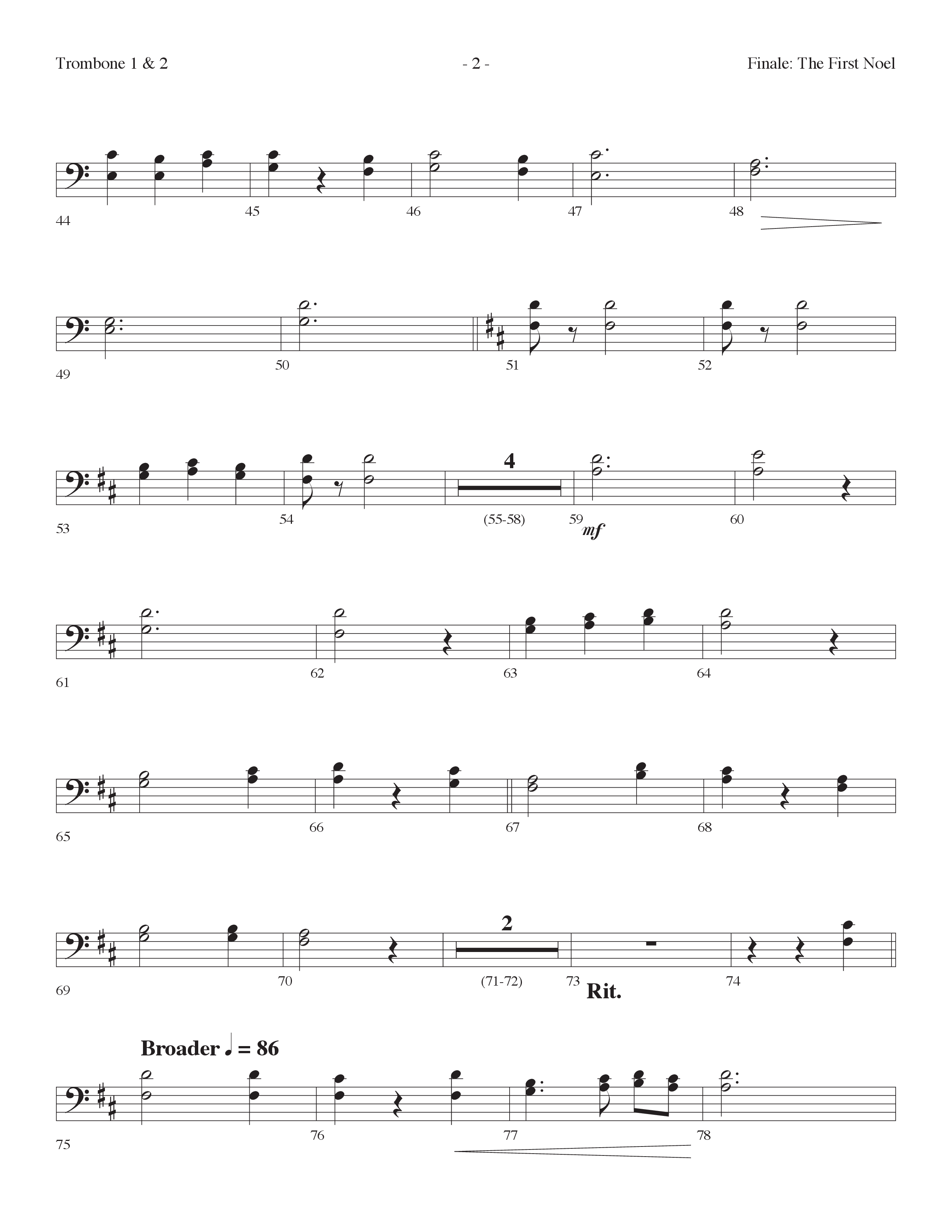 Finale The First Noel (Choral Anthem SATB) Trombone 1/2 (Lifeway Choral / Arr. Dennis Allen)