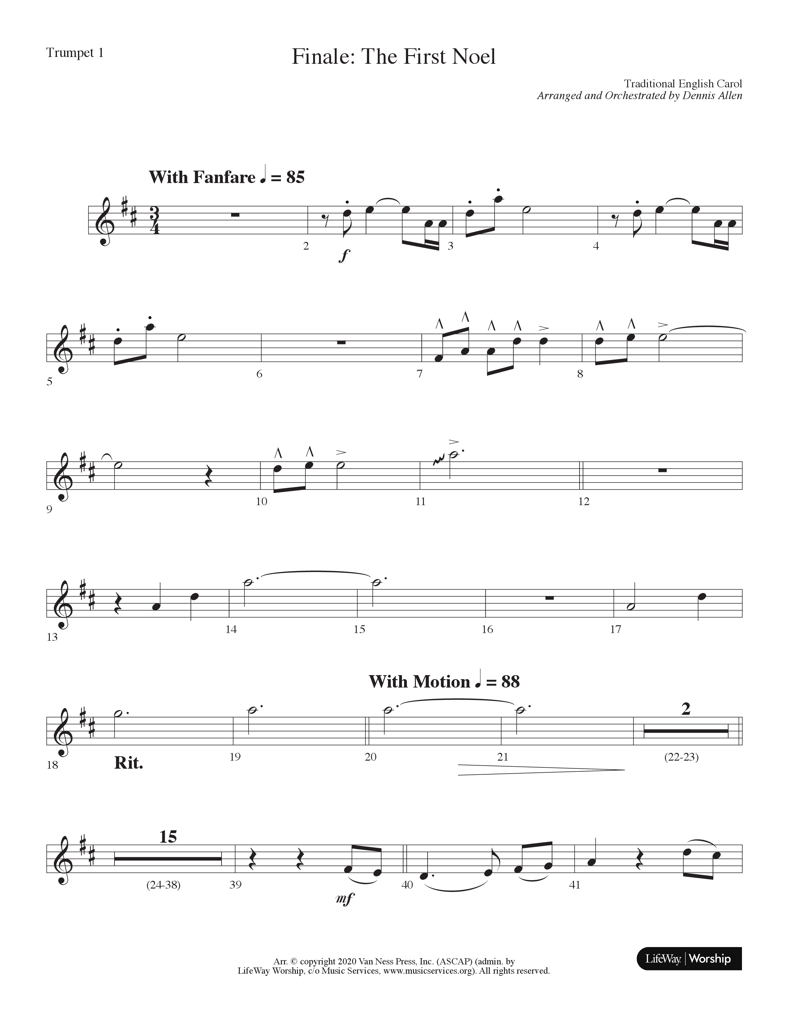 Finale The First Noel (Choral Anthem SATB) Trumpet 1 (Lifeway Choral / Arr. Dennis Allen)