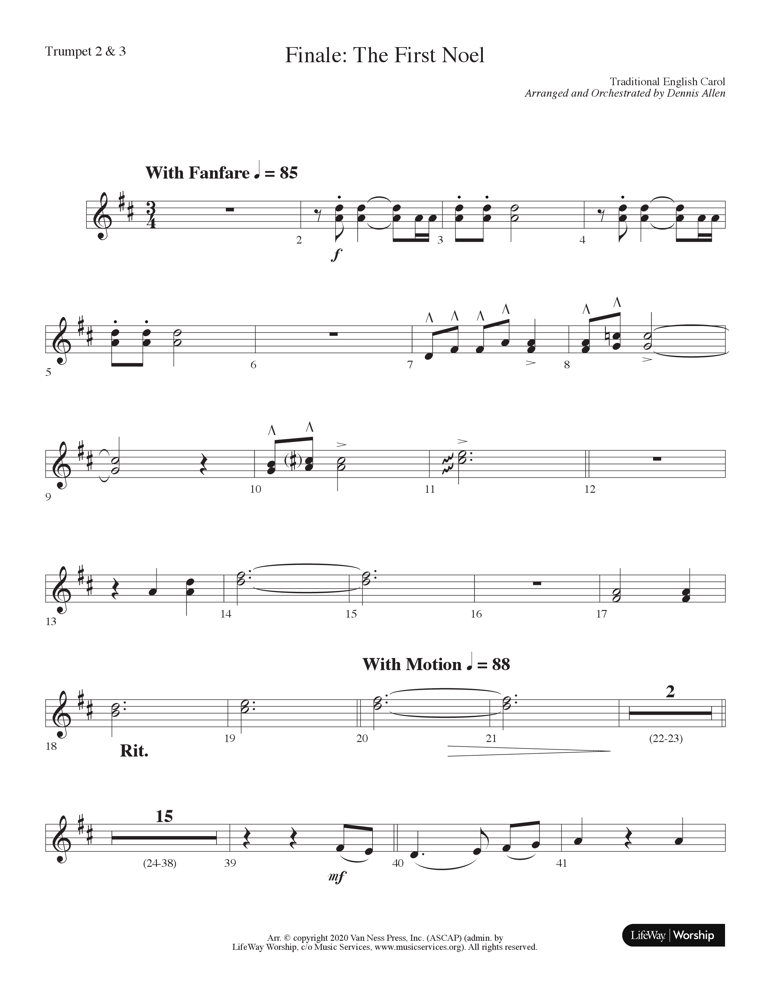 Finale The First Noel (Choral Anthem SATB) Trumpet 2/3 (Lifeway Choral / Arr. Dennis Allen)