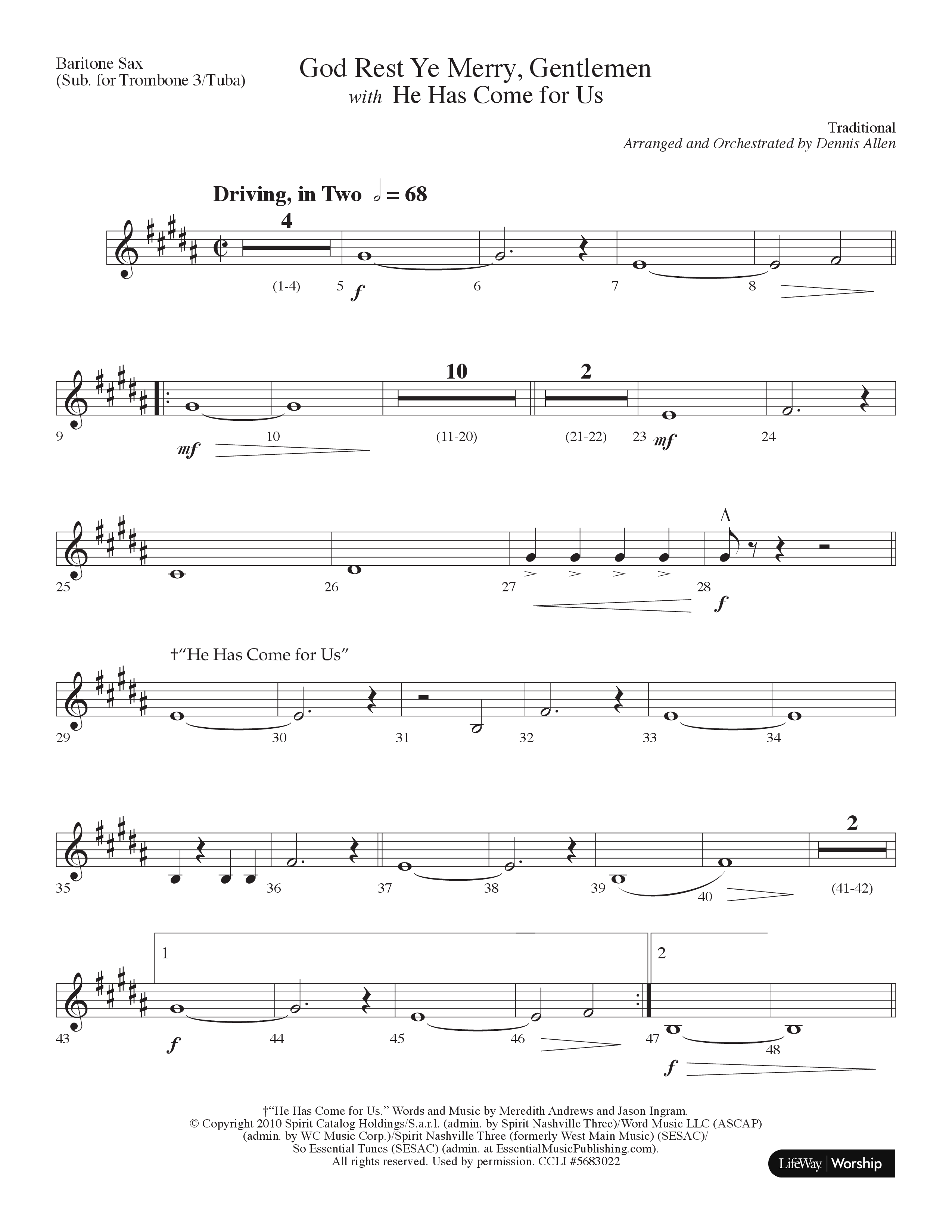 God Rest Ye Merry Gentlemen (with He Has Come For Us) (Choral Anthem SATB) Bari Sax (Lifeway Choral / Arr. Dennis Allen)