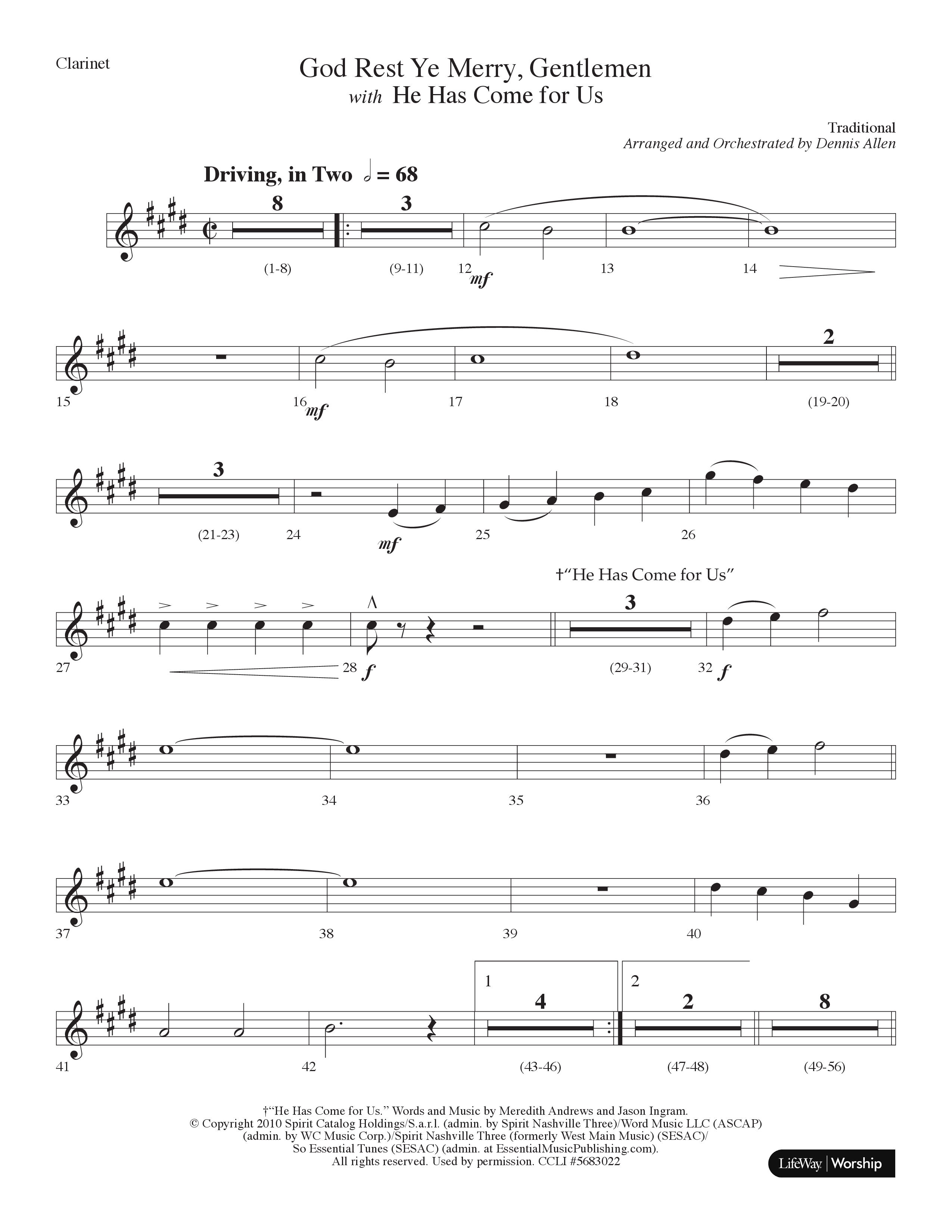 God Rest Ye Merry Gentlemen (with He Has Come For Us) (Choral Anthem SATB) Clarinet (Lifeway Choral / Arr. Dennis Allen)