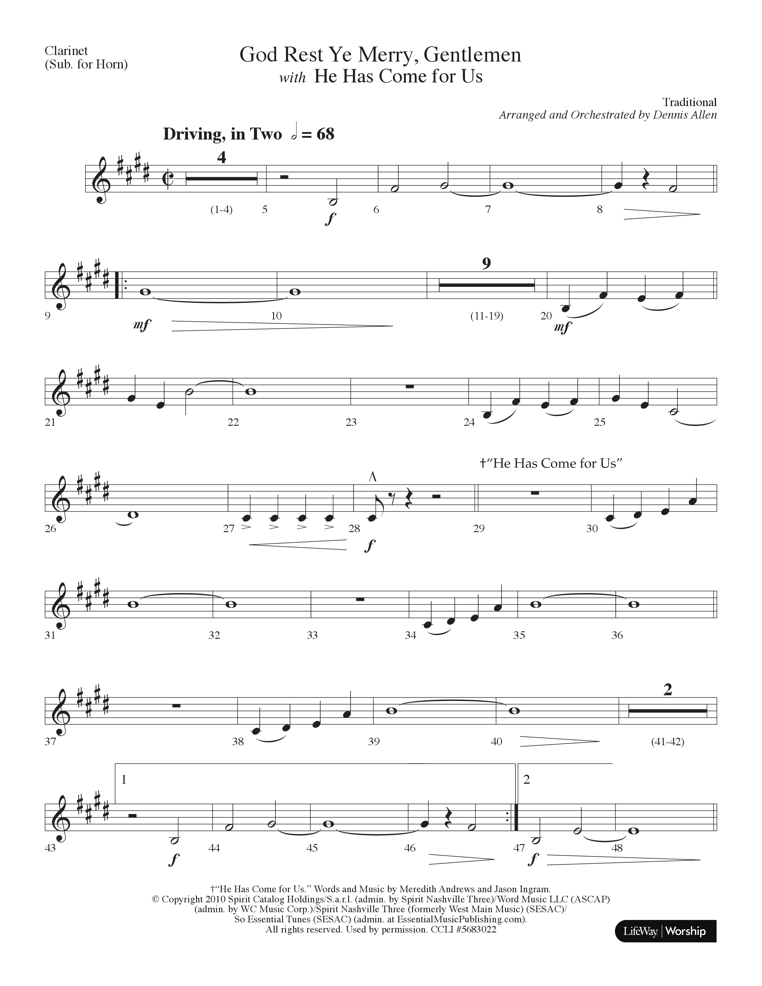 God Rest Ye Merry Gentlemen (with He Has Come For Us) (Choral Anthem SATB) Clarinet (Lifeway Choral / Arr. Dennis Allen)