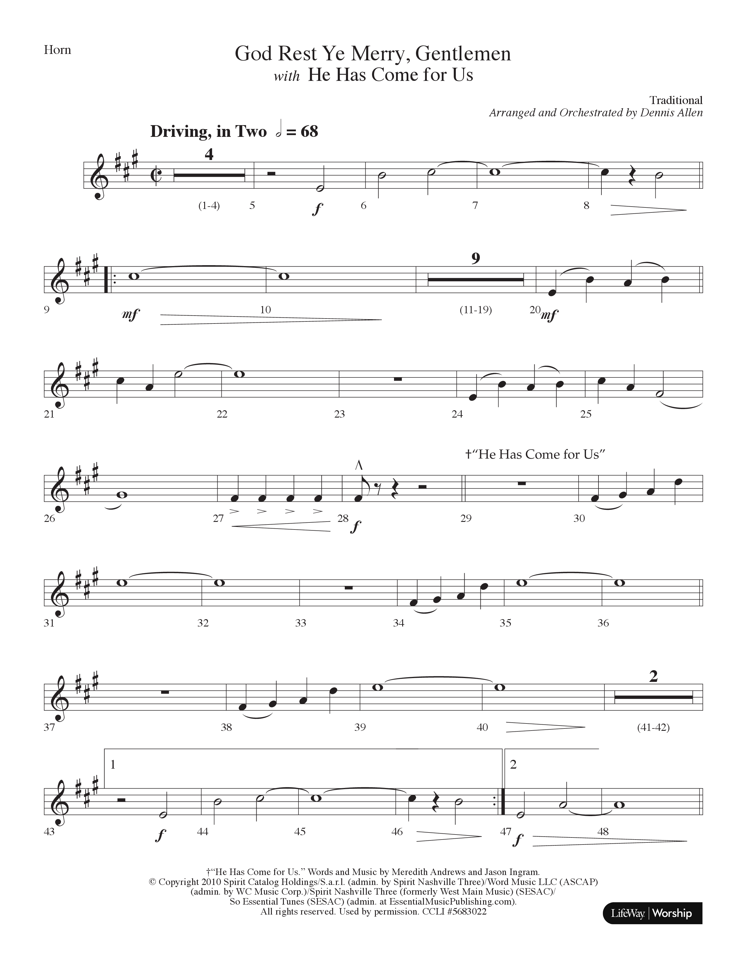 God Rest Ye Merry Gentlemen (with He Has Come For Us) (Choral Anthem SATB) French Horn (Lifeway Choral / Arr. Dennis Allen)