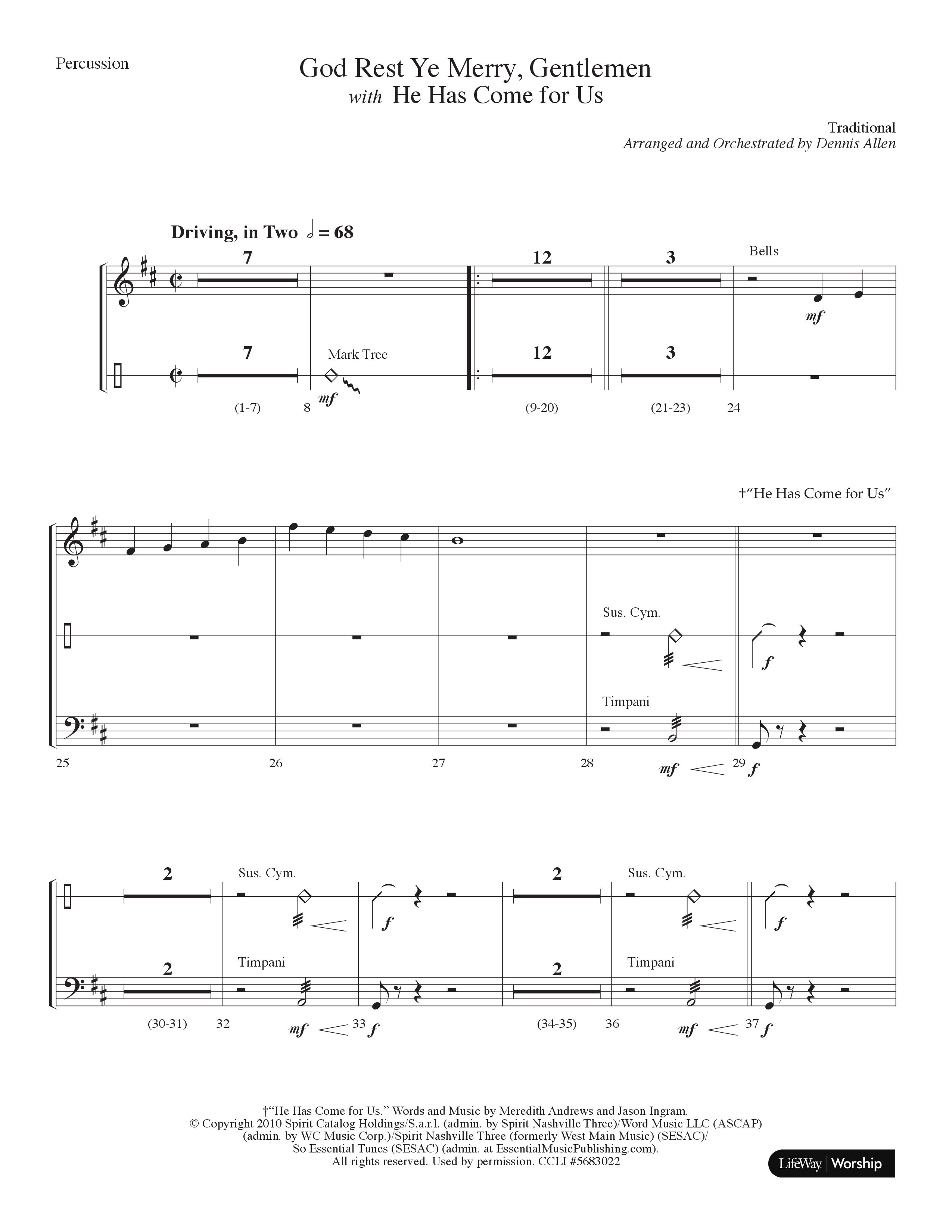 God Rest Ye Merry Gentlemen (with He Has Come For Us) (Choral Anthem SATB) Percussion (Lifeway Choral / Arr. Dennis Allen)