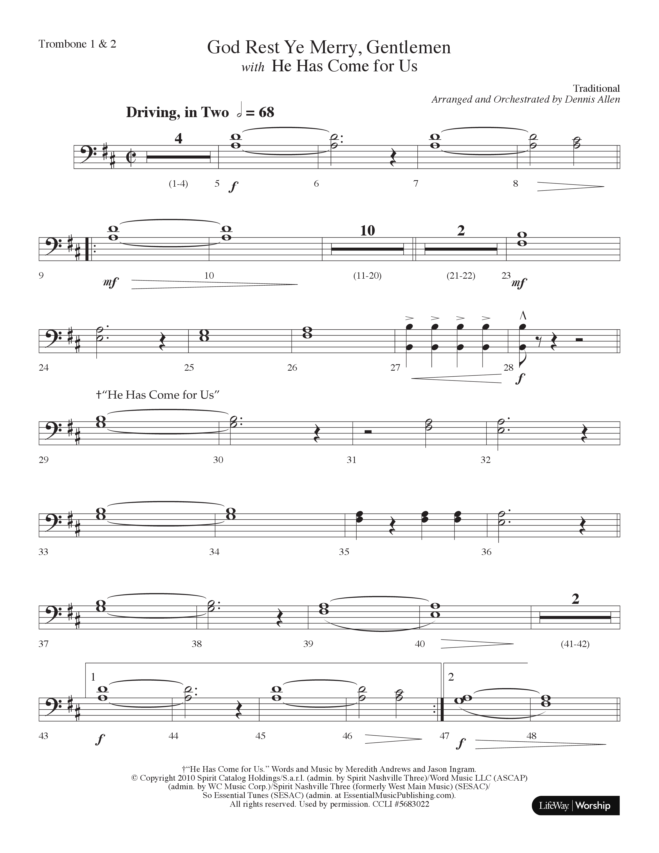 God Rest Ye Merry Gentlemen (with He Has Come For Us) (Choral Anthem SATB) Trombone 1/2 (Lifeway Choral / Arr. Dennis Allen)