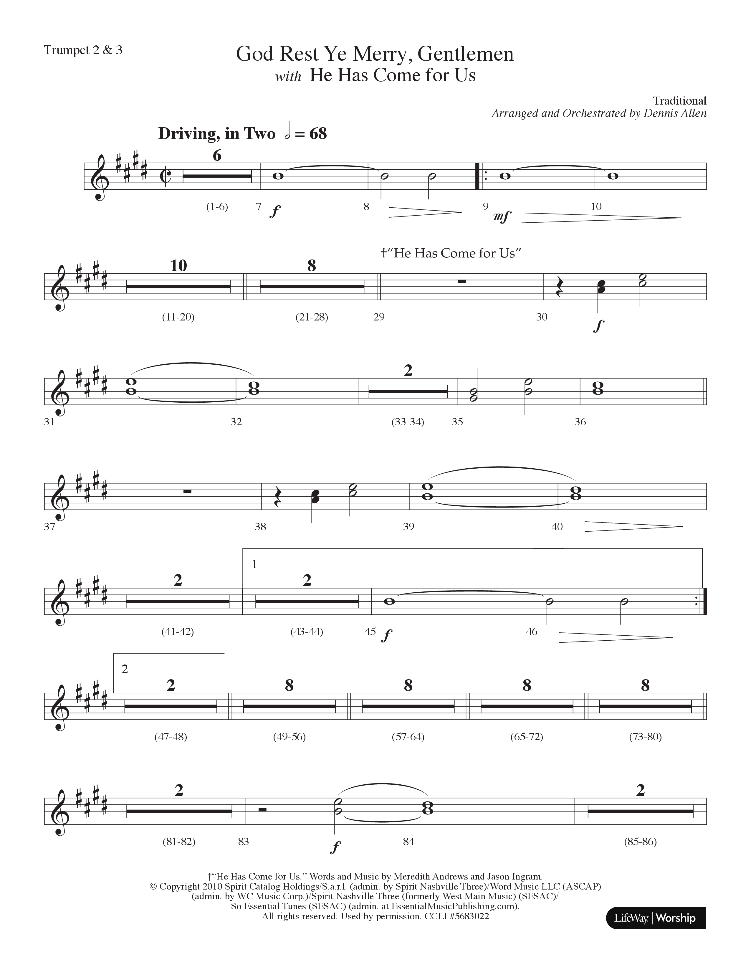 God Rest Ye Merry Gentlemen (with He Has Come For Us) (Choral Anthem SATB) Trumpet 2/3 (Lifeway Choral / Arr. Dennis Allen)