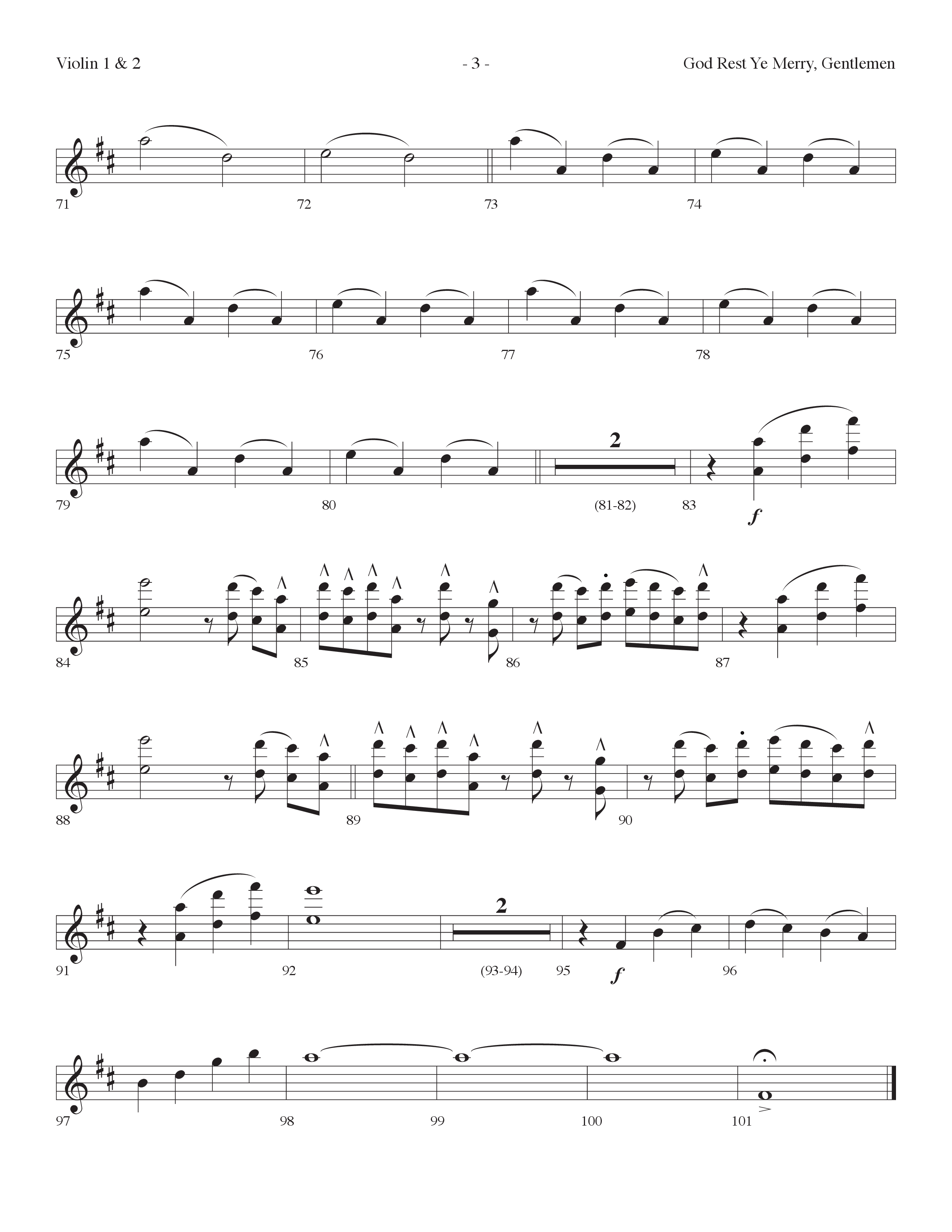 God Rest Ye Merry Gentlemen (with He Has Come For Us) (Choral Anthem SATB) Violin 1/2 (Lifeway Choral / Arr. Dennis Allen)