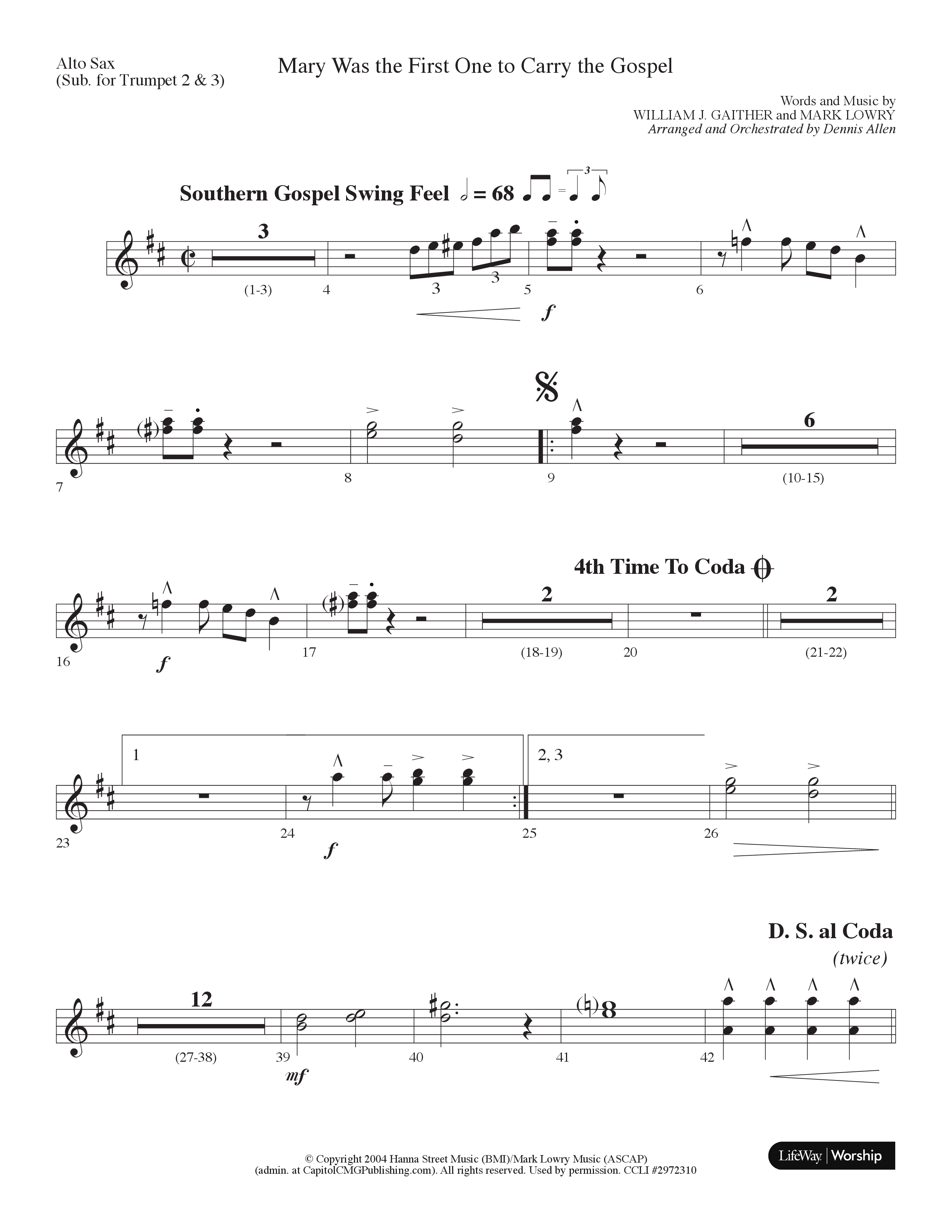 Mary Was The First One To Carry The Gospel (Choral Anthem SATB) Alto Sax (Lifeway Choral / Arr. Dennis Allen)