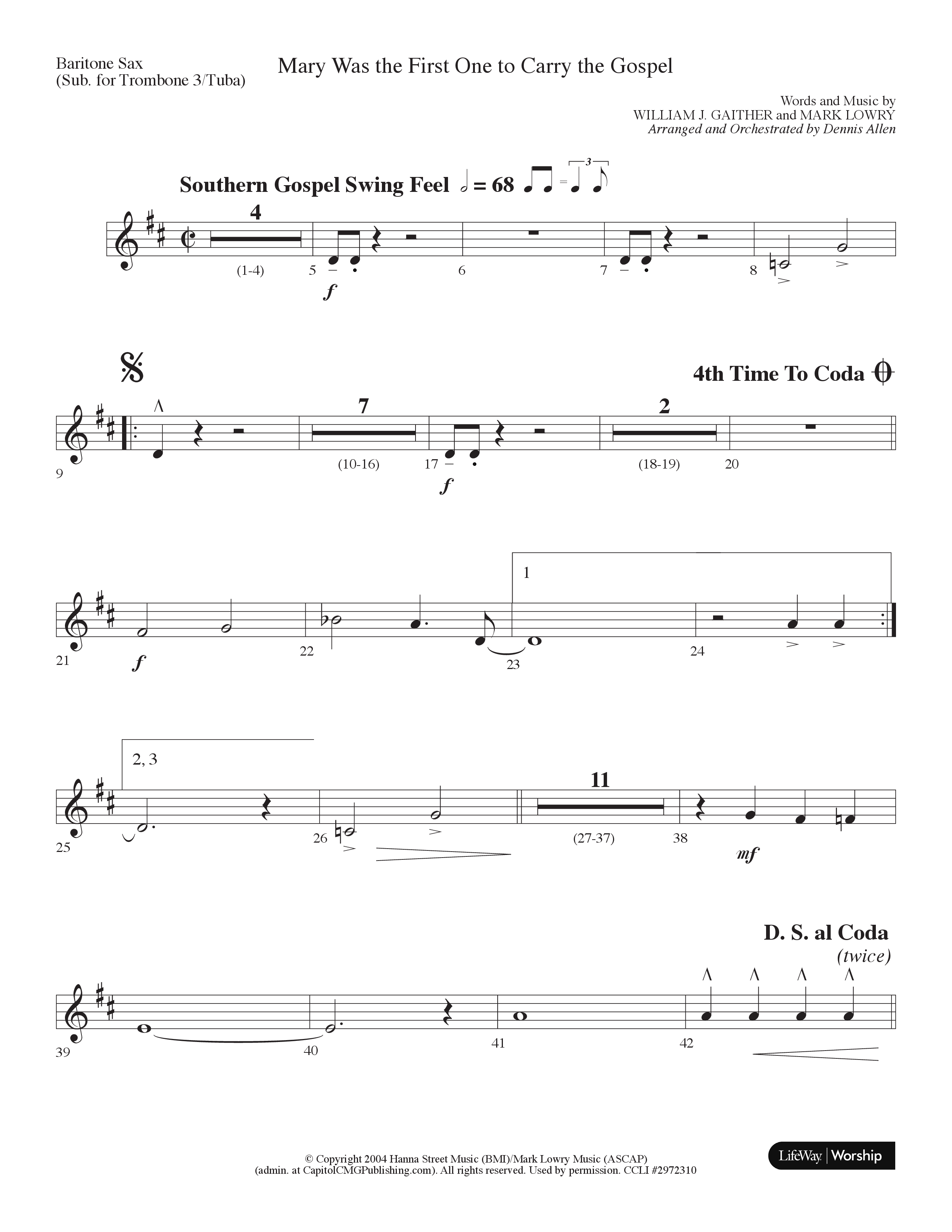 Mary Was The First One To Carry The Gospel (Choral Anthem SATB) Bari Sax (Lifeway Choral / Arr. Dennis Allen)