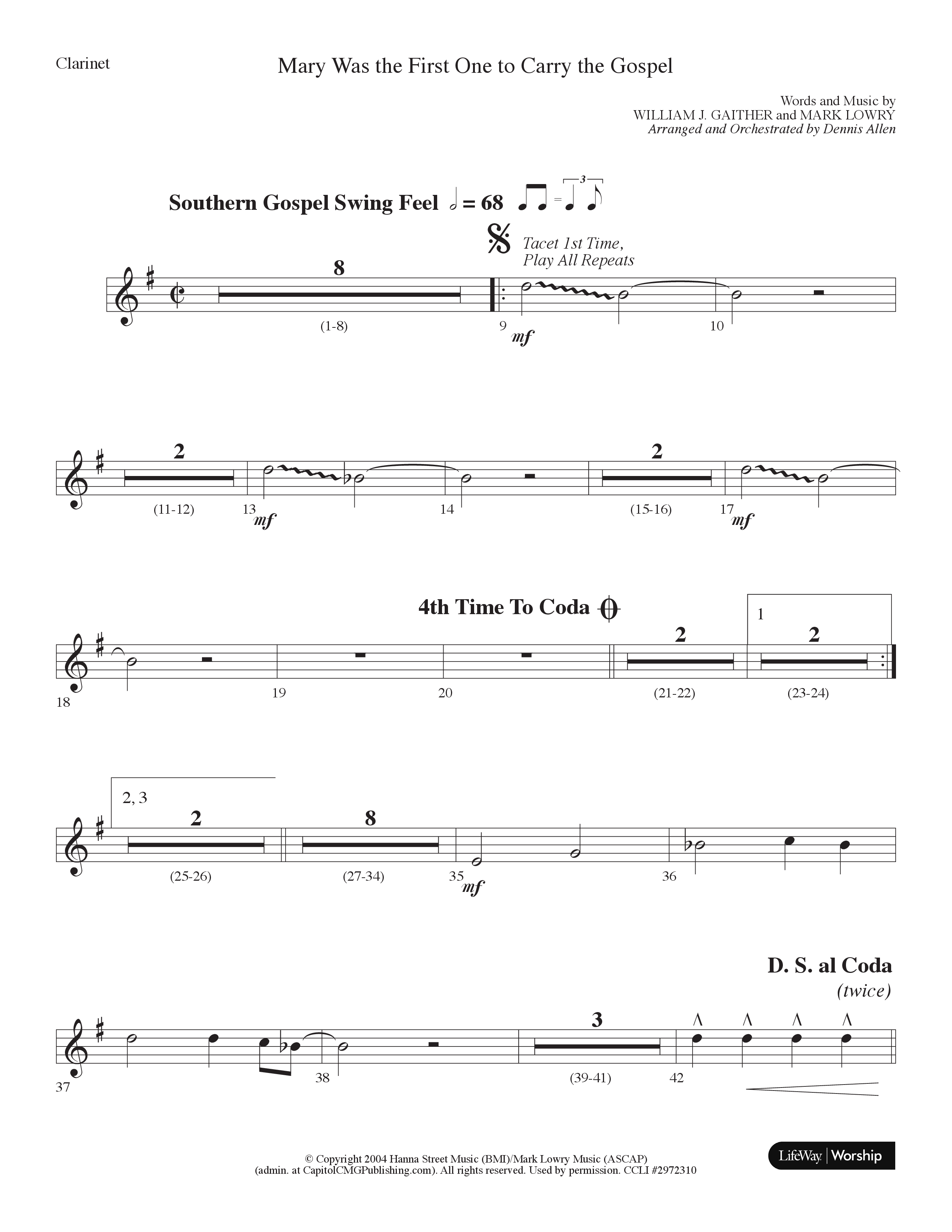 Mary Was The First One To Carry The Gospel (Choral Anthem SATB) Clarinet (Lifeway Choral / Arr. Dennis Allen)
