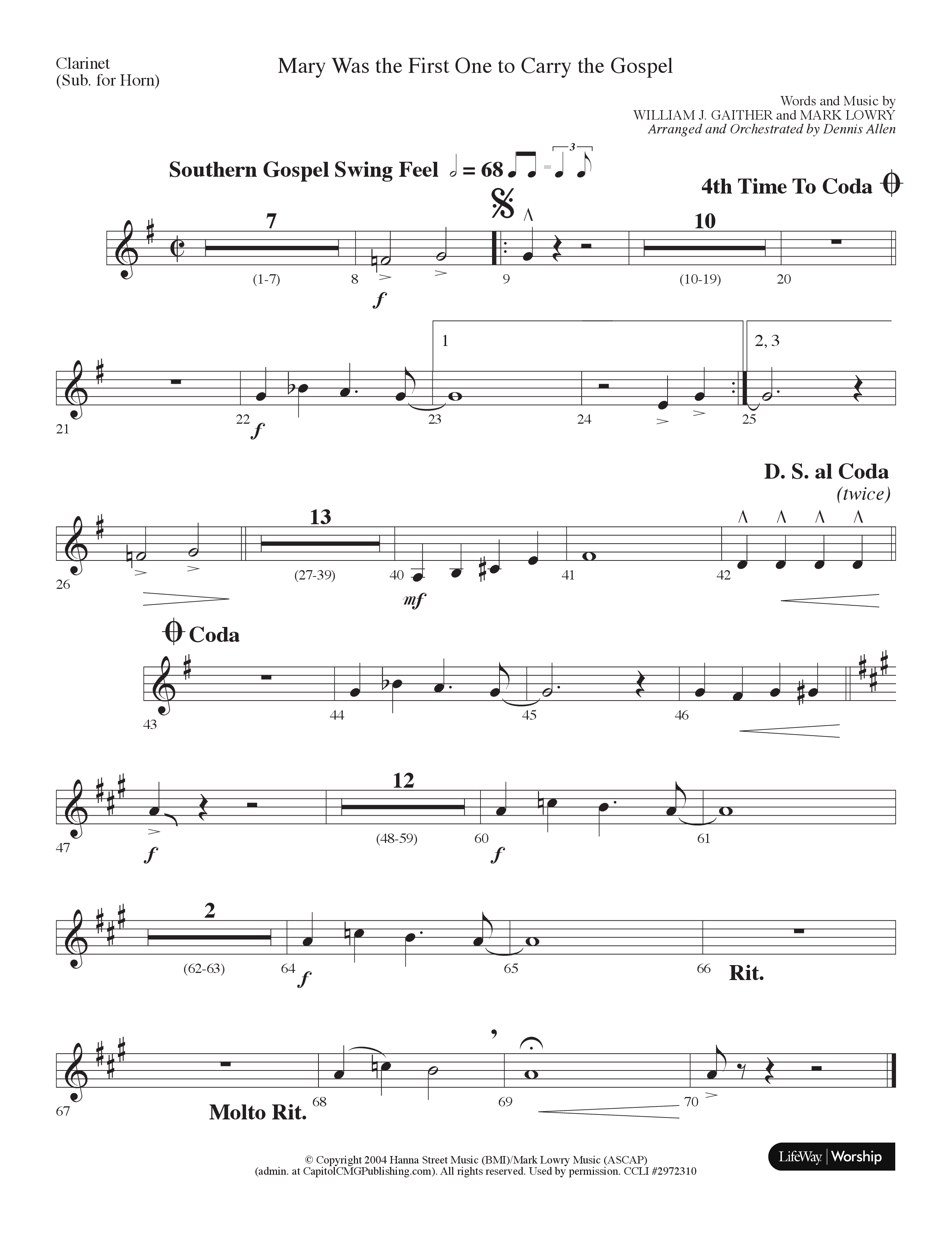 Mary Was The First One To Carry The Gospel (Choral Anthem SATB) Clarinet (Lifeway Choral / Arr. Dennis Allen)