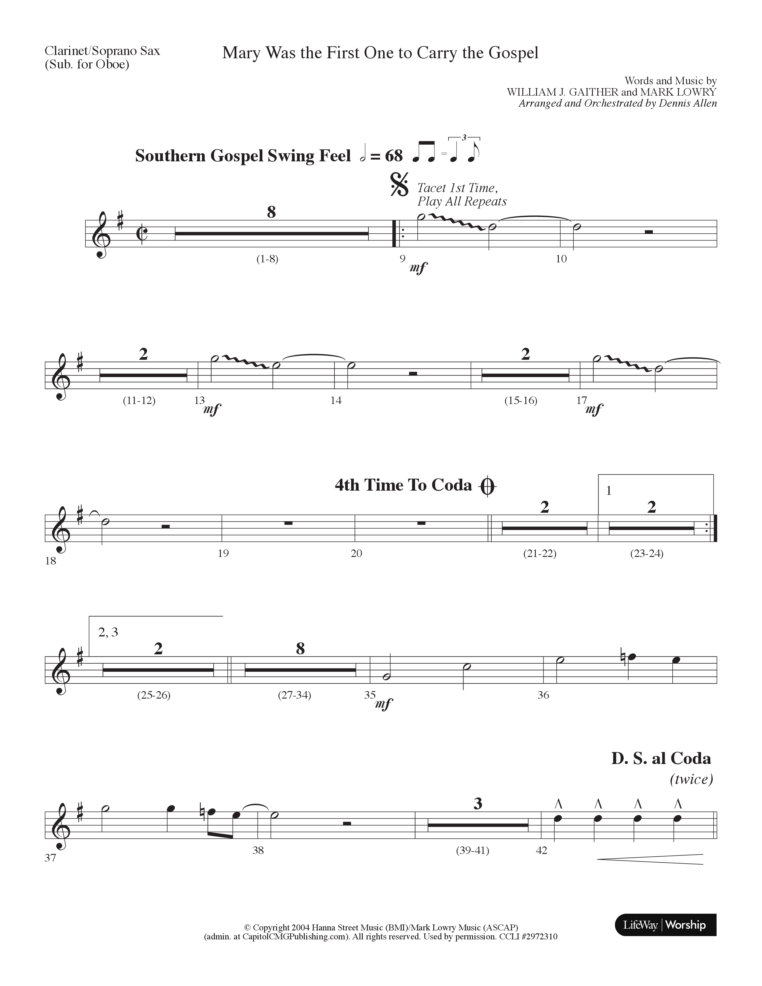 Mary Was The First One To Carry The Gospel (Choral Anthem SATB) Clarinet/Soprano Sax (Lifeway Choral / Arr. Dennis Allen)