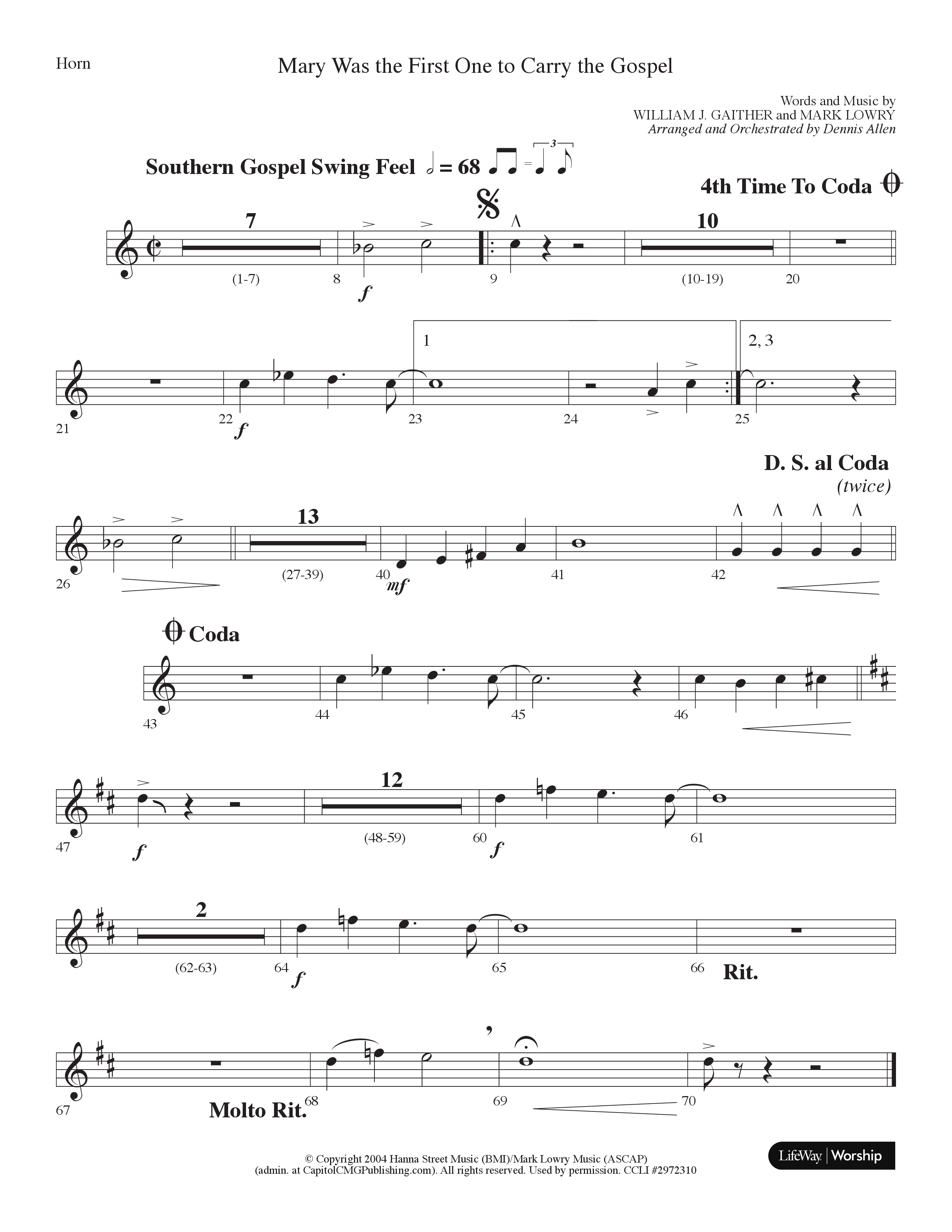 Mary Was The First One To Carry The Gospel (Choral Anthem SATB) French Horn (Lifeway Choral / Arr. Dennis Allen)