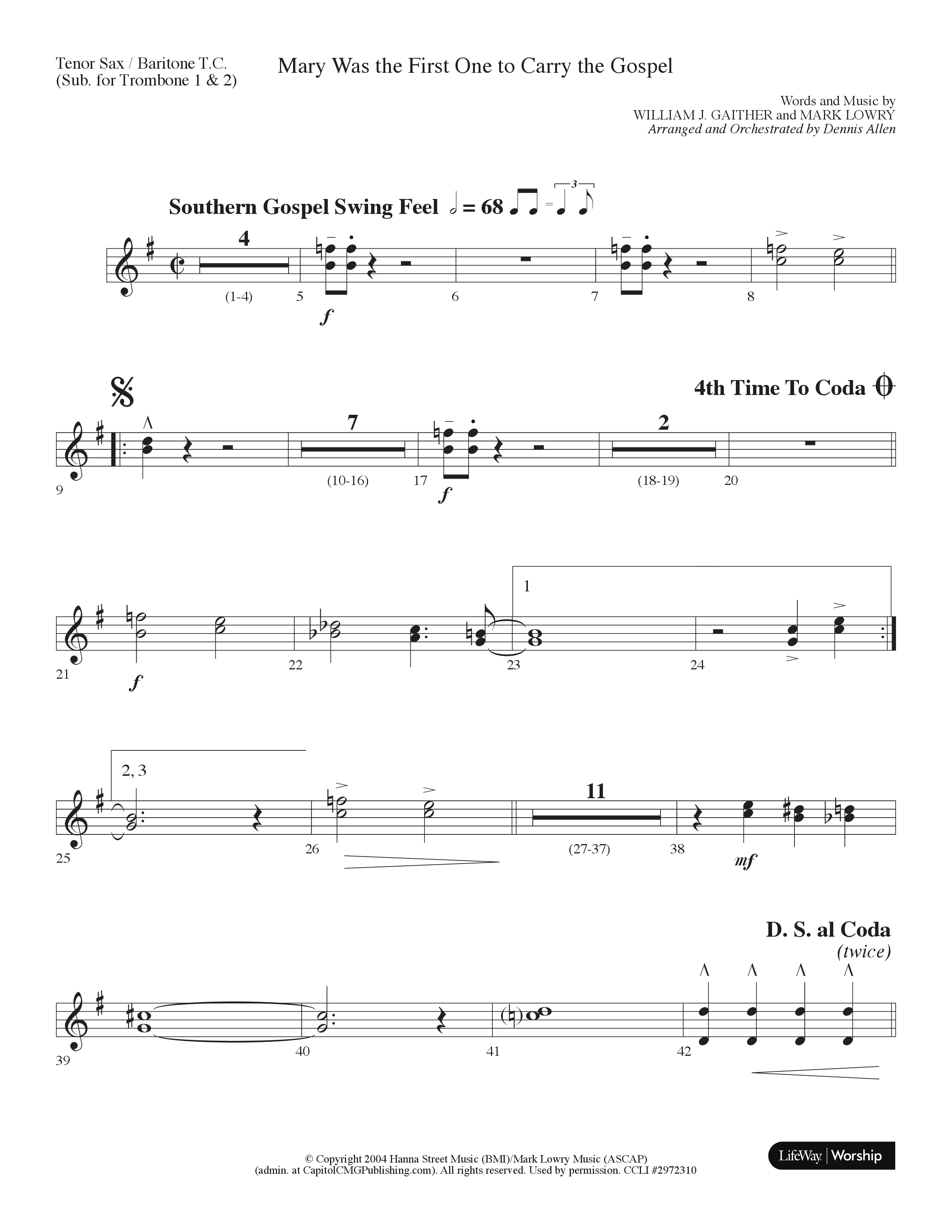 Mary Was The First One To Carry The Gospel (Choral Anthem SATB) Tenor Sax/Baritone T.C. (Lifeway Choral / Arr. Dennis Allen)
