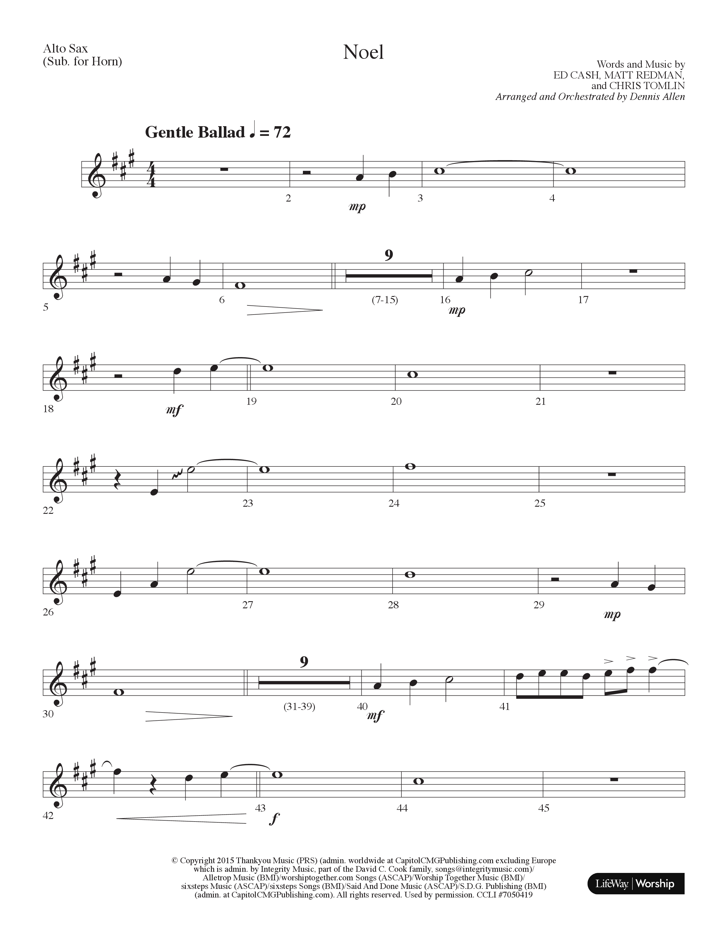 Noel (Choral Anthem SATB) Alto Sax (Lifeway Choral / Arr. Dennis Allen)