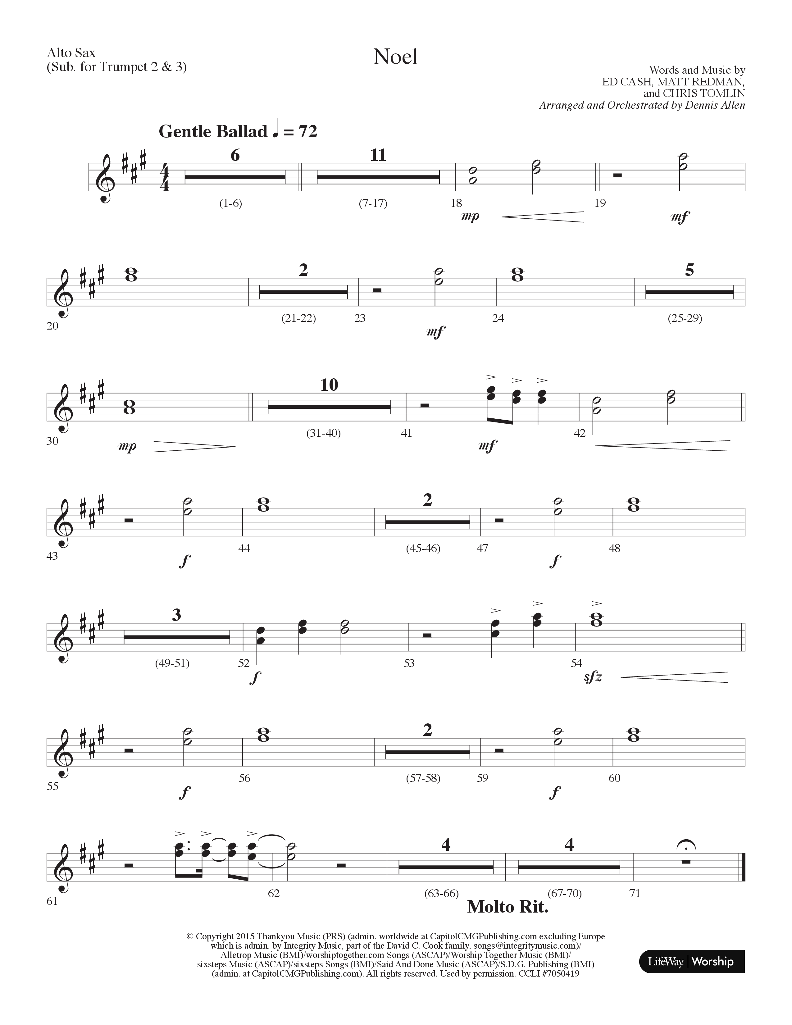 Noel (Choral Anthem SATB) Alto Sax (Lifeway Choral / Arr. Dennis Allen)