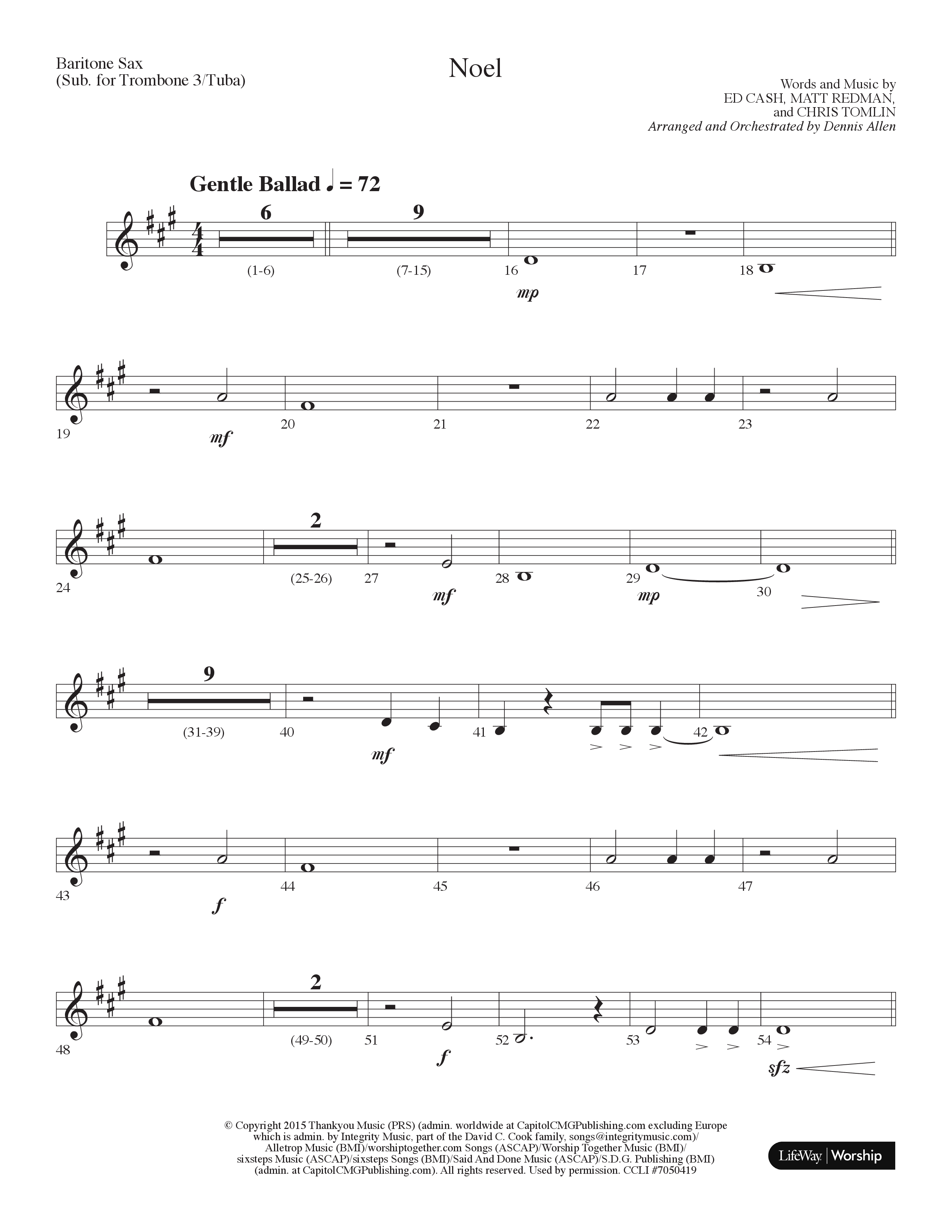 Noel (Choral Anthem SATB) Bari Sax (Lifeway Choral / Arr. Dennis Allen)