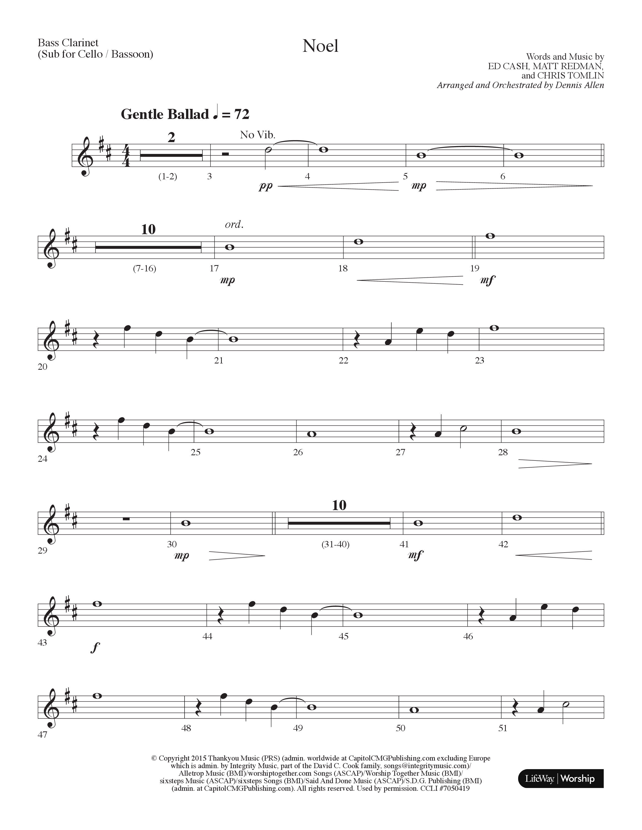 Noel (Choral Anthem SATB) Bass Clarinet (Lifeway Choral / Arr. Dennis Allen)