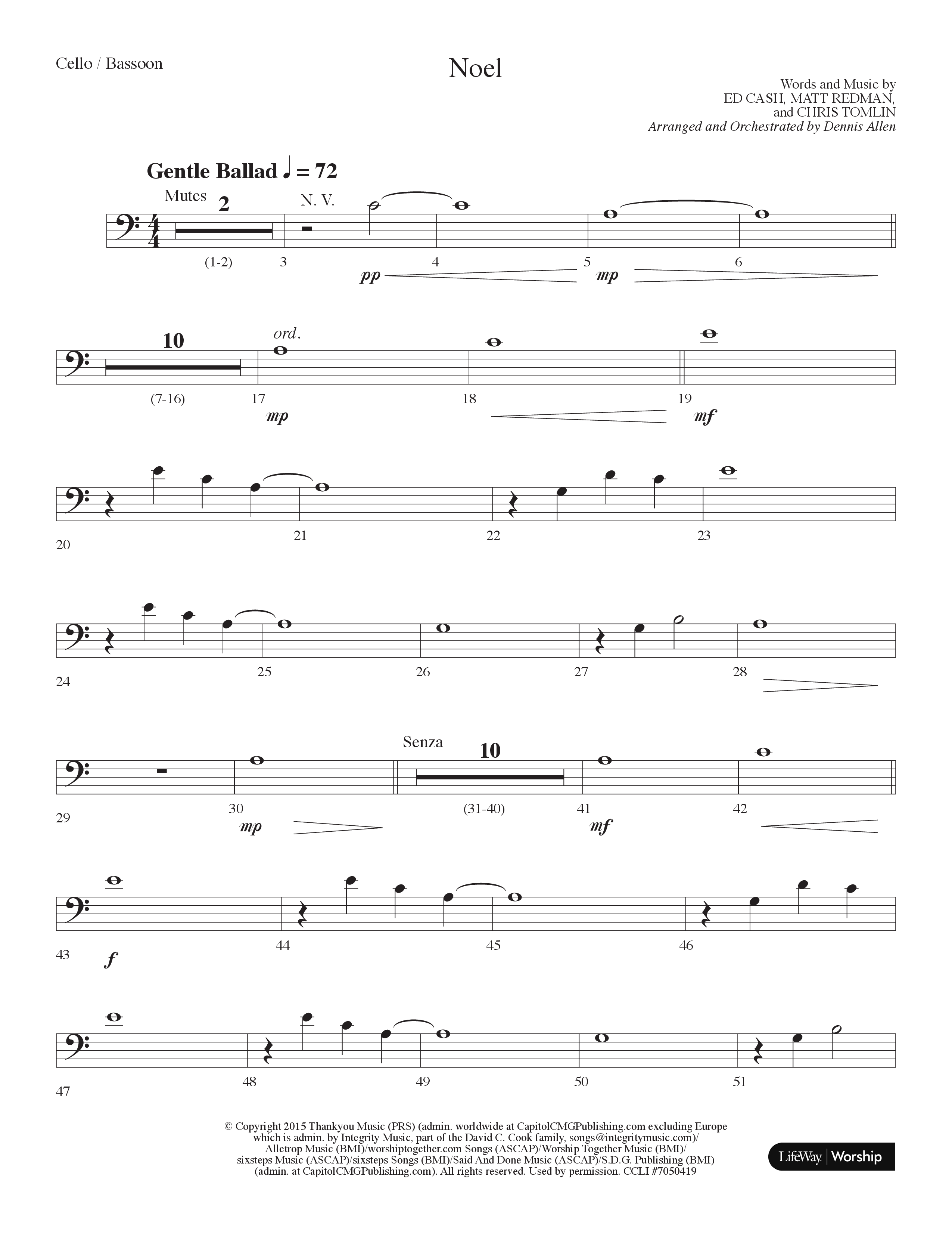 Noel (Choral Anthem SATB) Cello (Lifeway Choral / Arr. Dennis Allen)