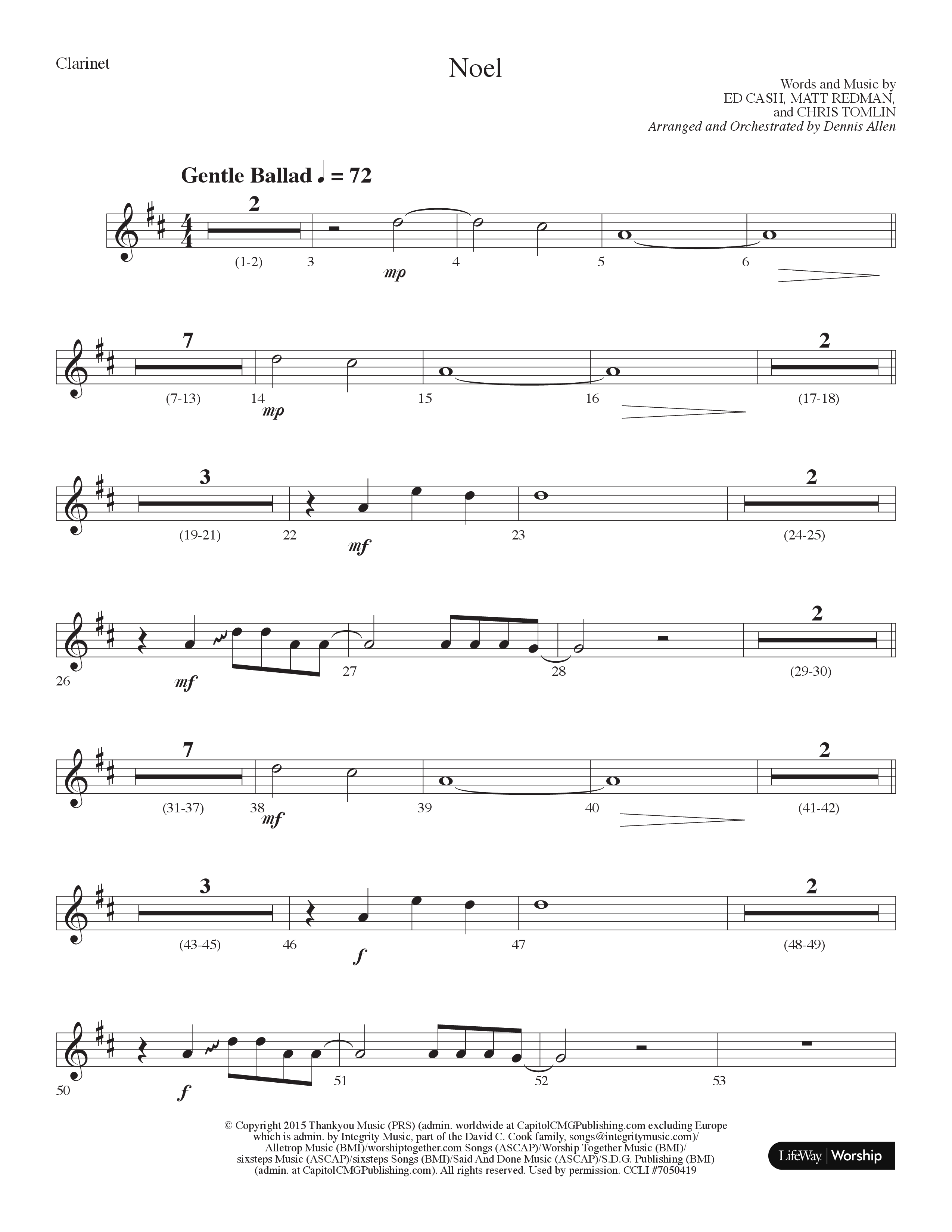 Noel (Choral Anthem SATB) Clarinet (Lifeway Choral / Arr. Dennis Allen)