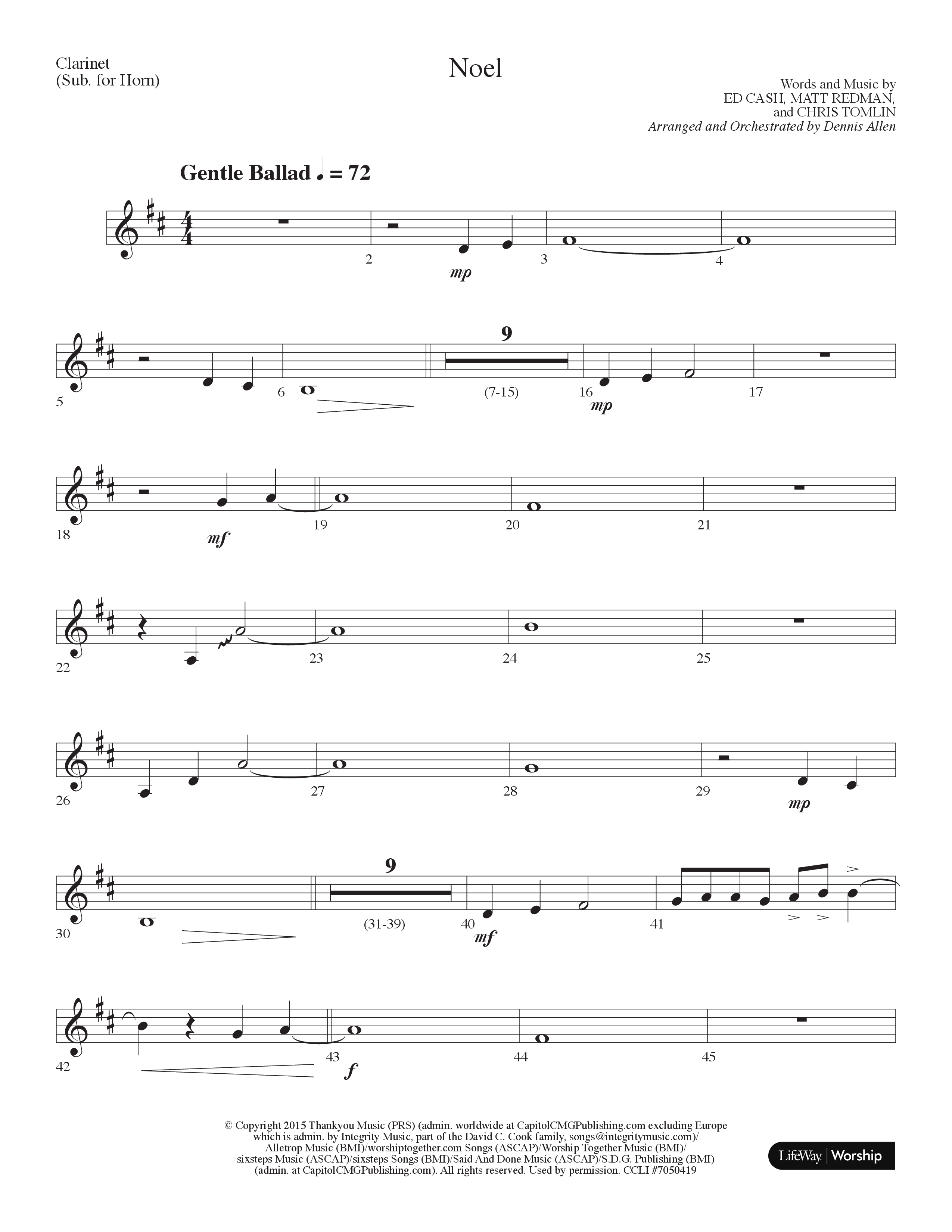 Noel (Choral Anthem SATB) Clarinet (Lifeway Choral / Arr. Dennis Allen)