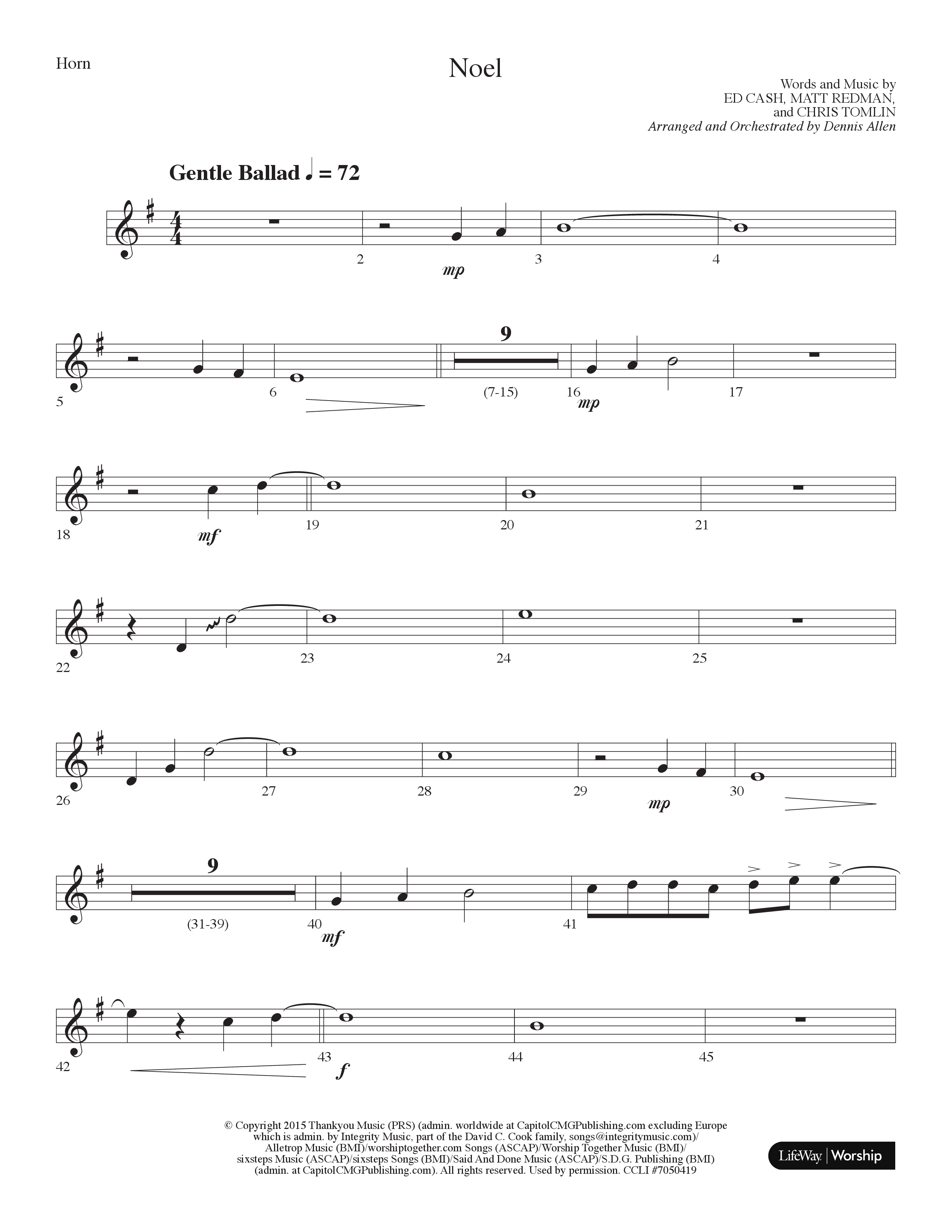 Noel (Choral Anthem SATB) French Horn (Lifeway Choral / Arr. Dennis Allen)