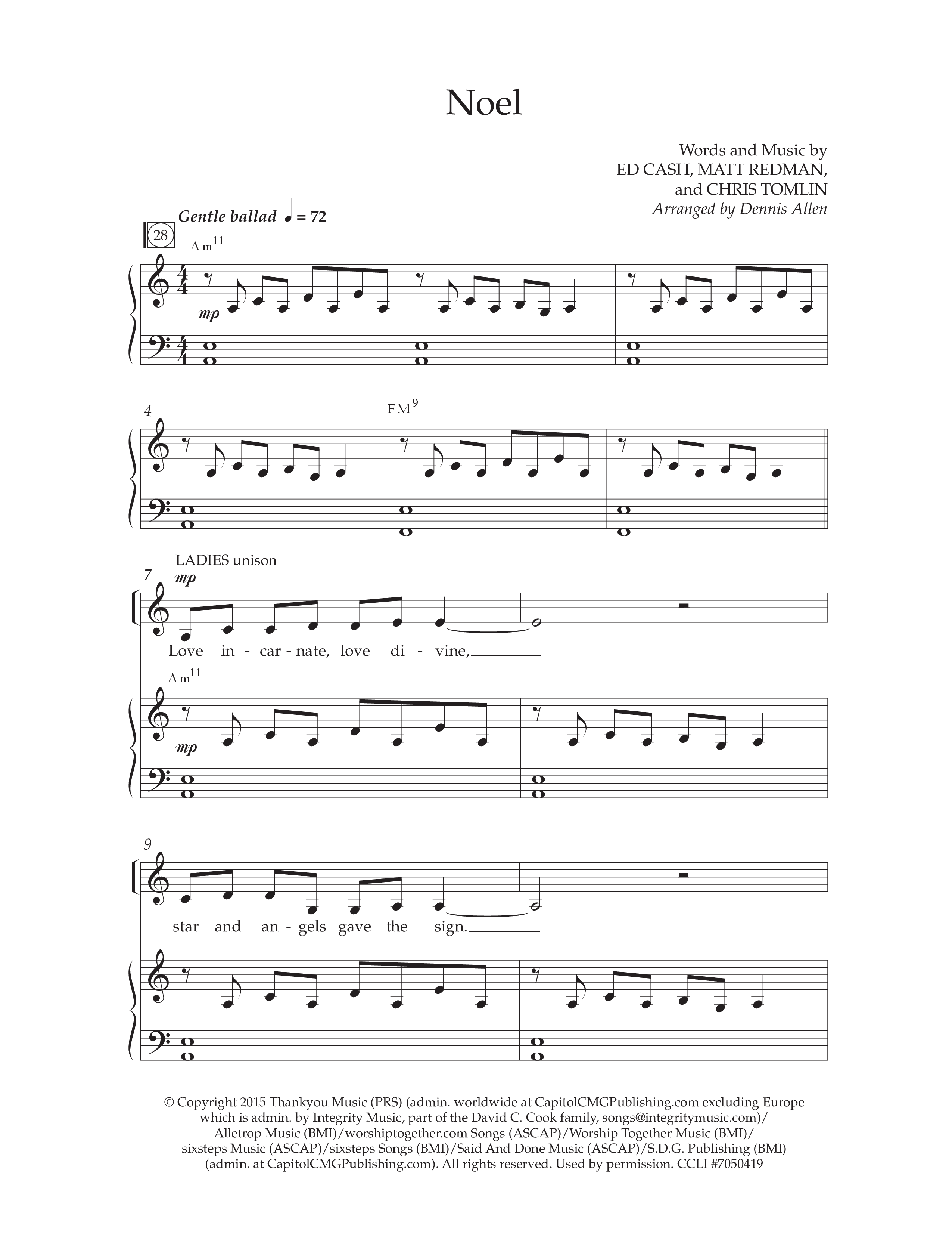 Noel (Choral Anthem SATB) Anthem (SATB/Piano) (Lifeway Choral / Arr. Dennis Allen)