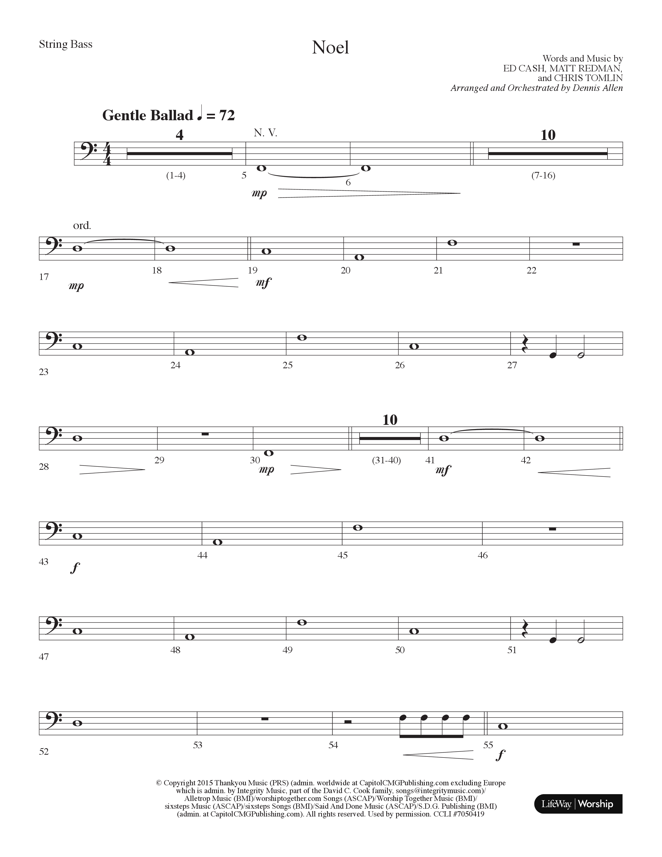 Noel (Choral Anthem SATB) String Bass (Lifeway Choral / Arr. Dennis Allen)