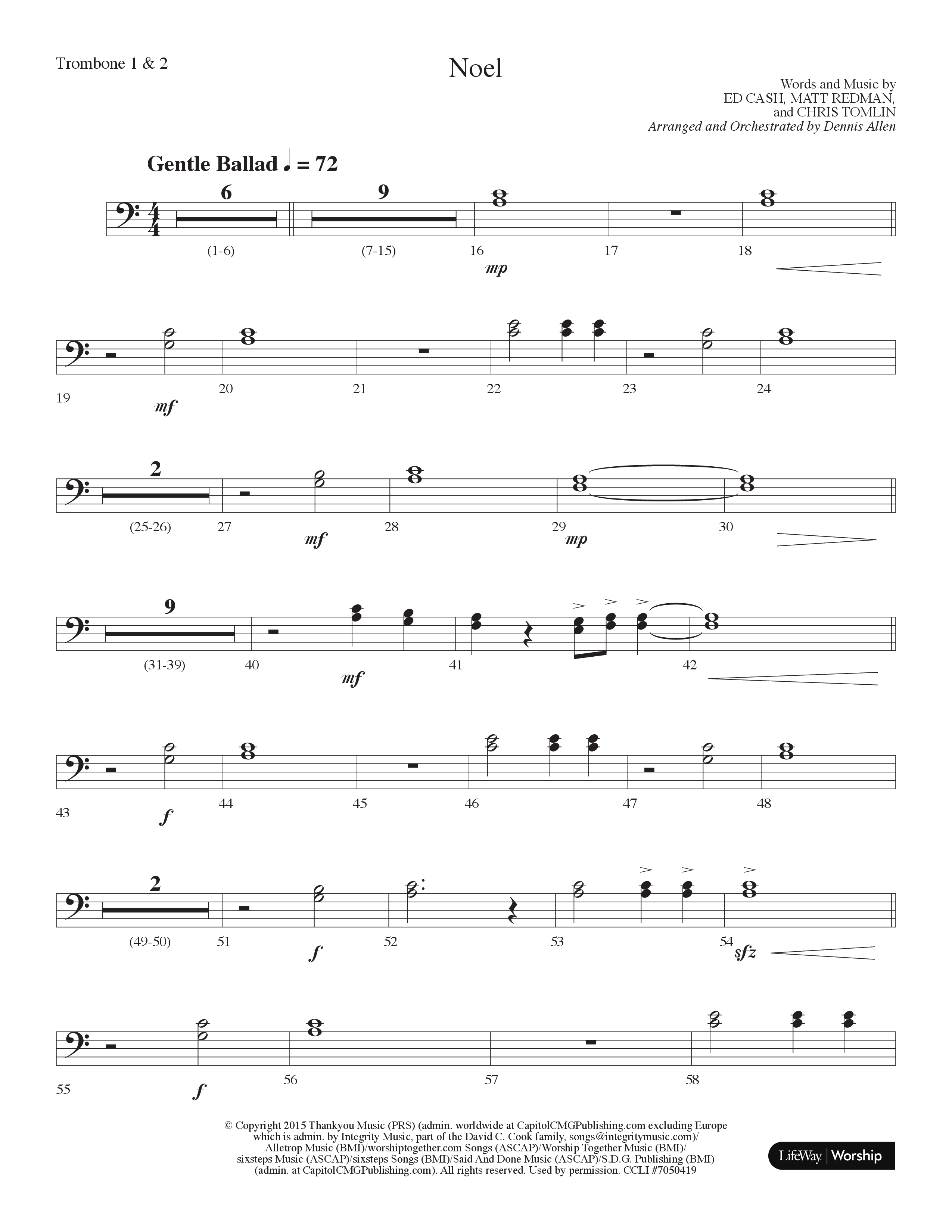 Noel (Choral Anthem SATB) Trombone 1/2 (Lifeway Choral / Arr. Dennis Allen)