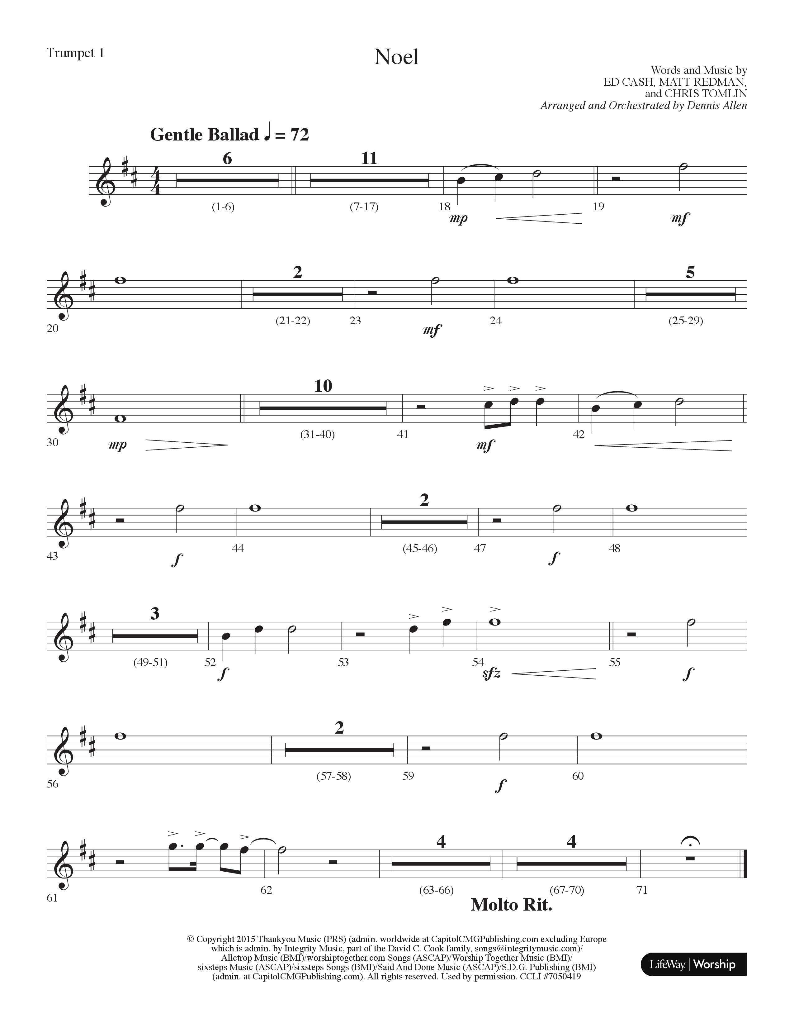 Noel (Choral Anthem SATB) Trumpet 1 (Lifeway Choral / Arr. Dennis Allen)