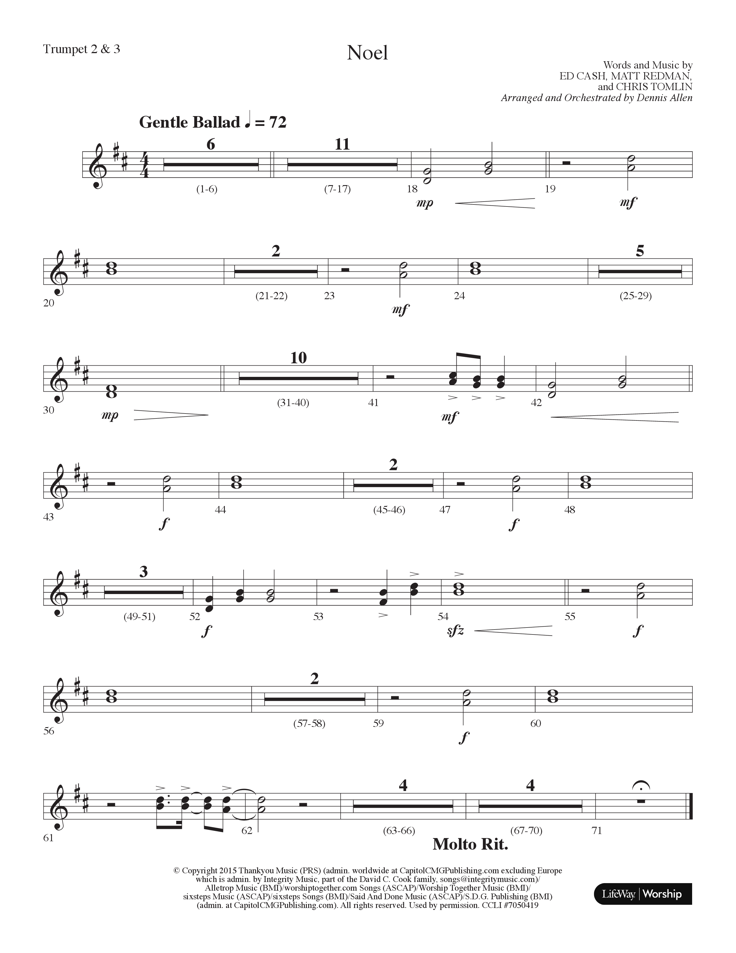 Noel (Choral Anthem SATB) Trumpet 2/3 (Lifeway Choral / Arr. Dennis Allen)