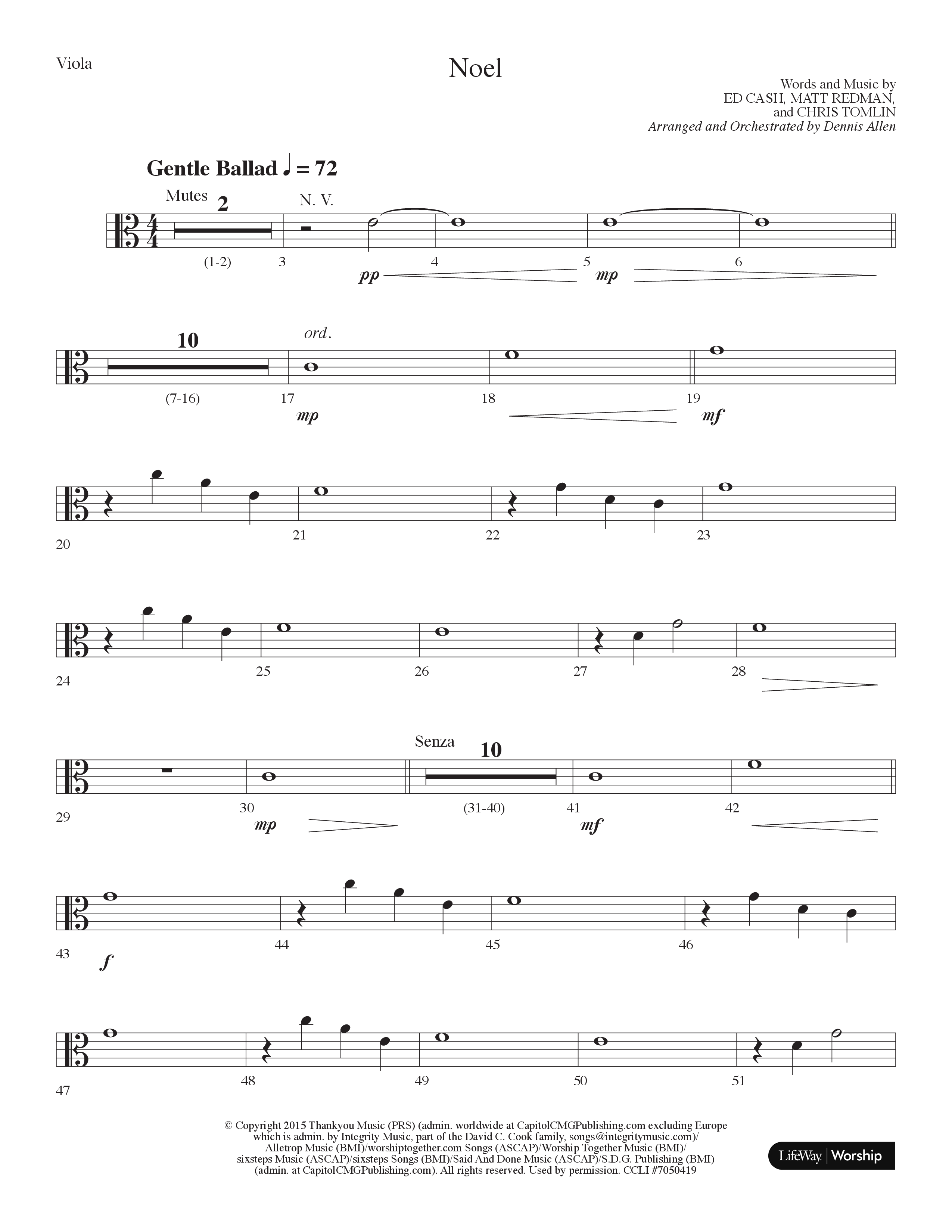 Noel (Choral Anthem SATB) Viola (Lifeway Choral / Arr. Dennis Allen)