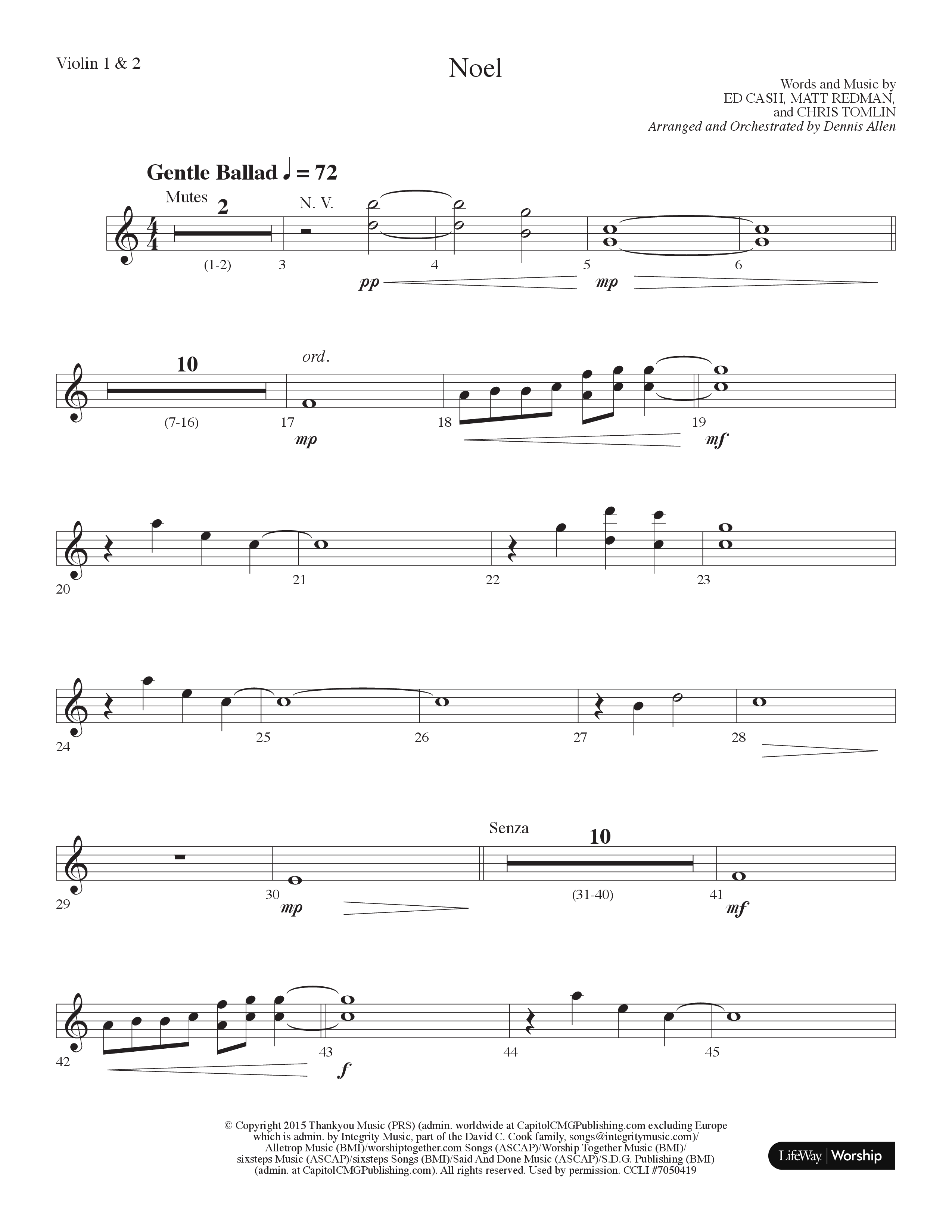 Noel (Choral Anthem SATB) Violin 1/2 (Lifeway Choral / Arr. Dennis Allen)
