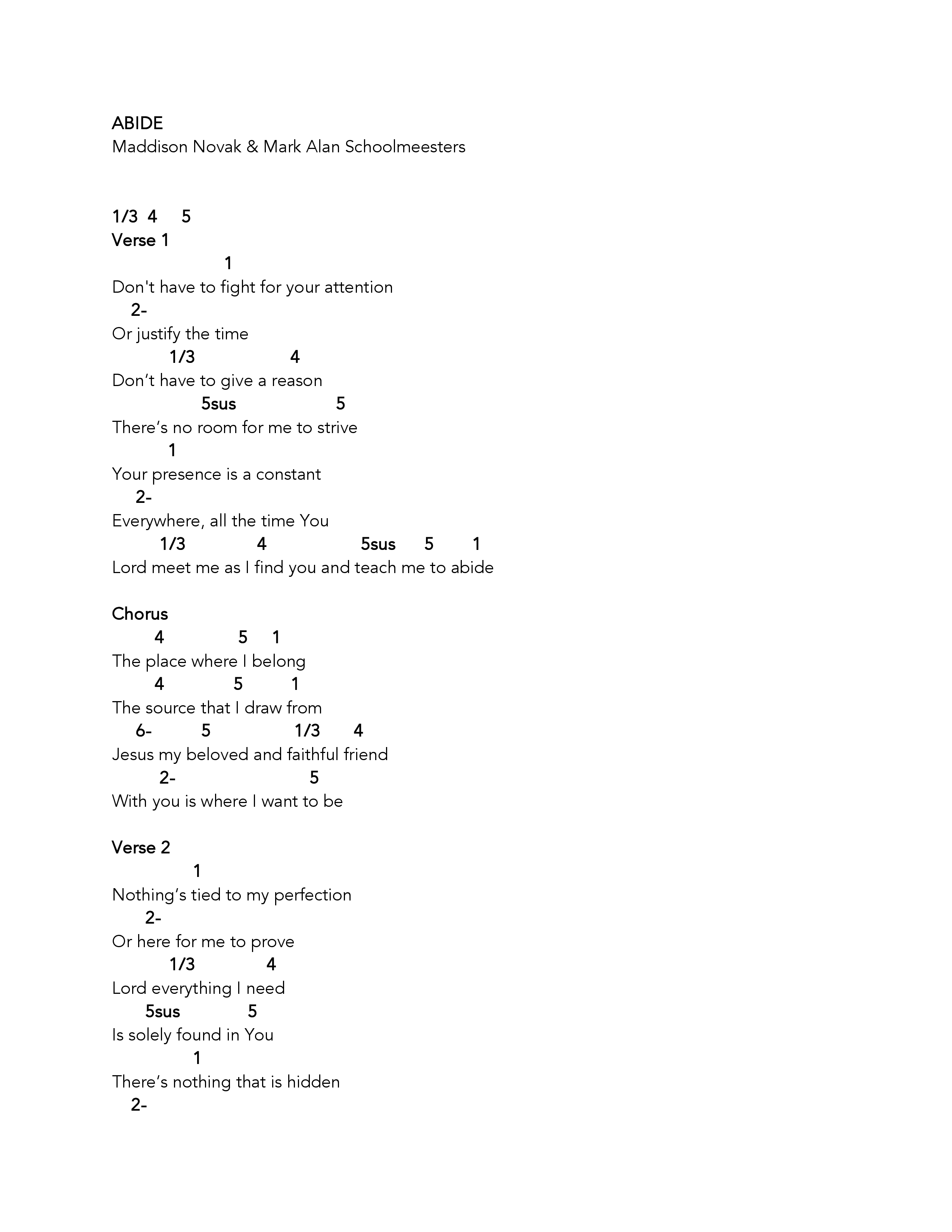 Abide (Live) Chord Chart (Eagle Brook Music)