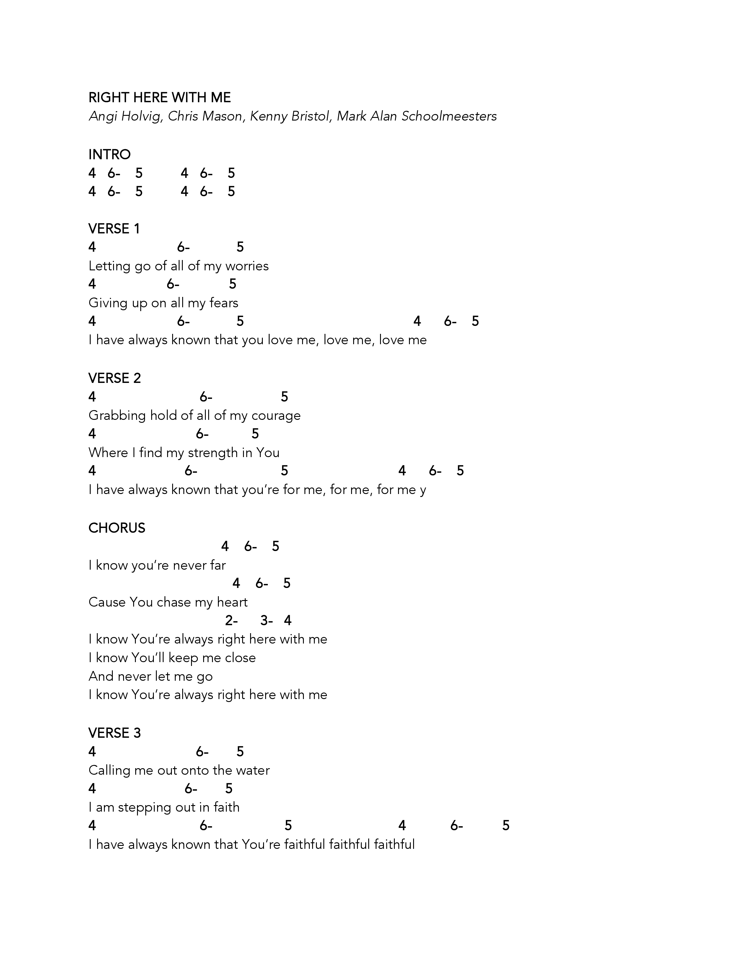Right Here With Me (Live) Chord Chart (Eagle Brook Music)