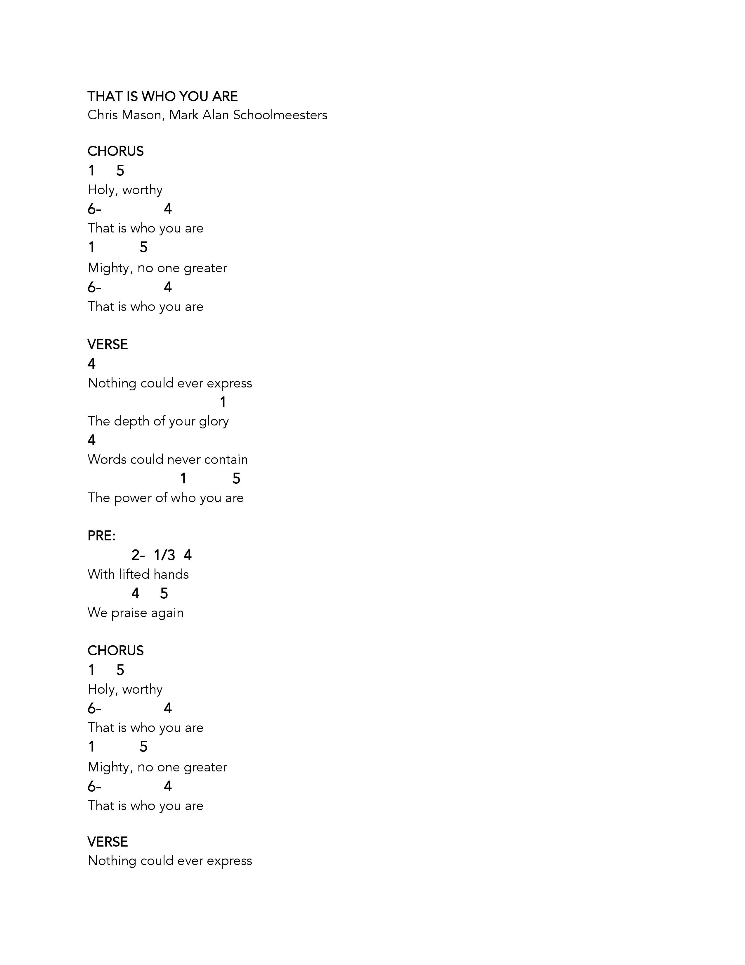 That Is Who You Are (Live) Chord Chart (Eagle Brook Music)