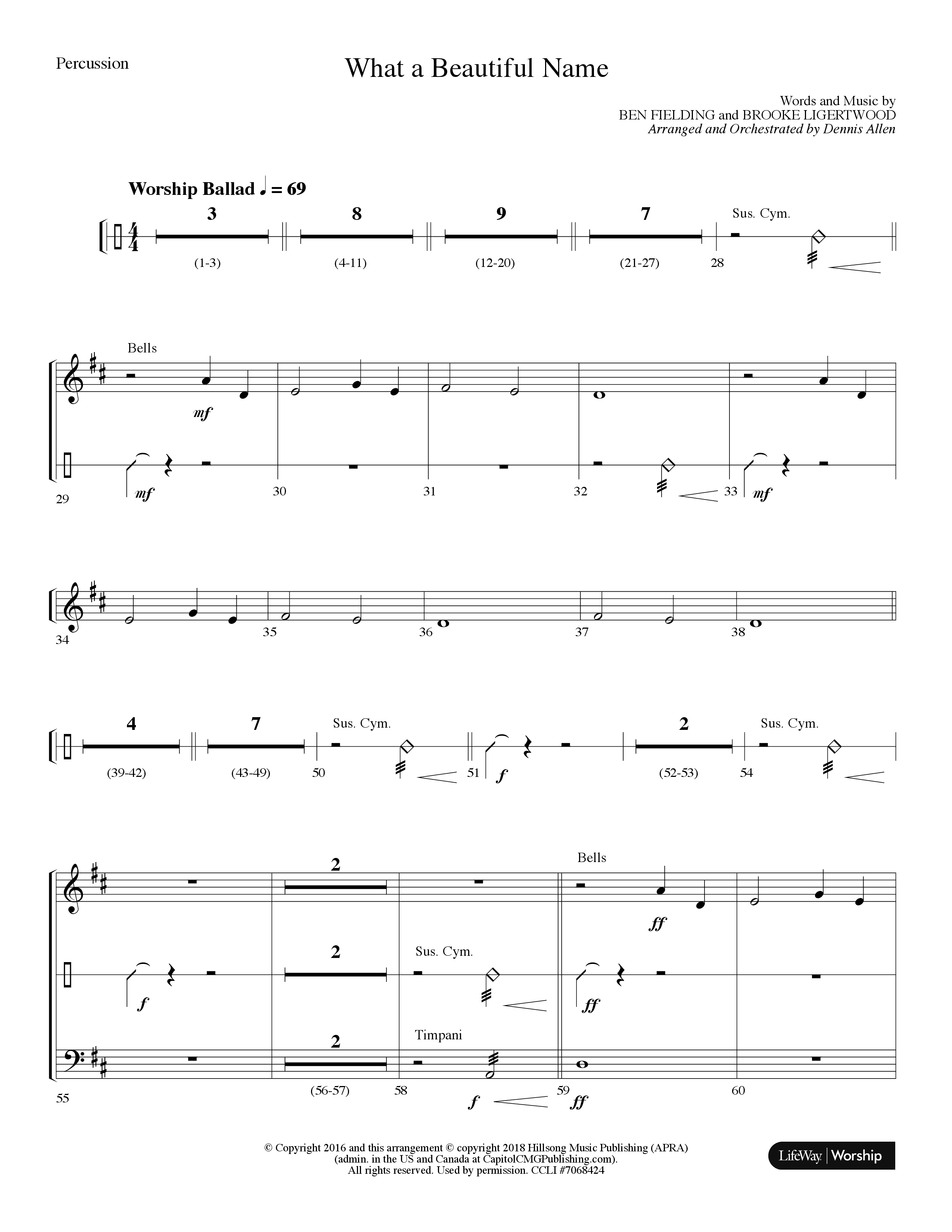 What A Beautiful Name (Choral Anthem SATB) Percussion (Lifeway Choral / Arr. Dennis Allen)