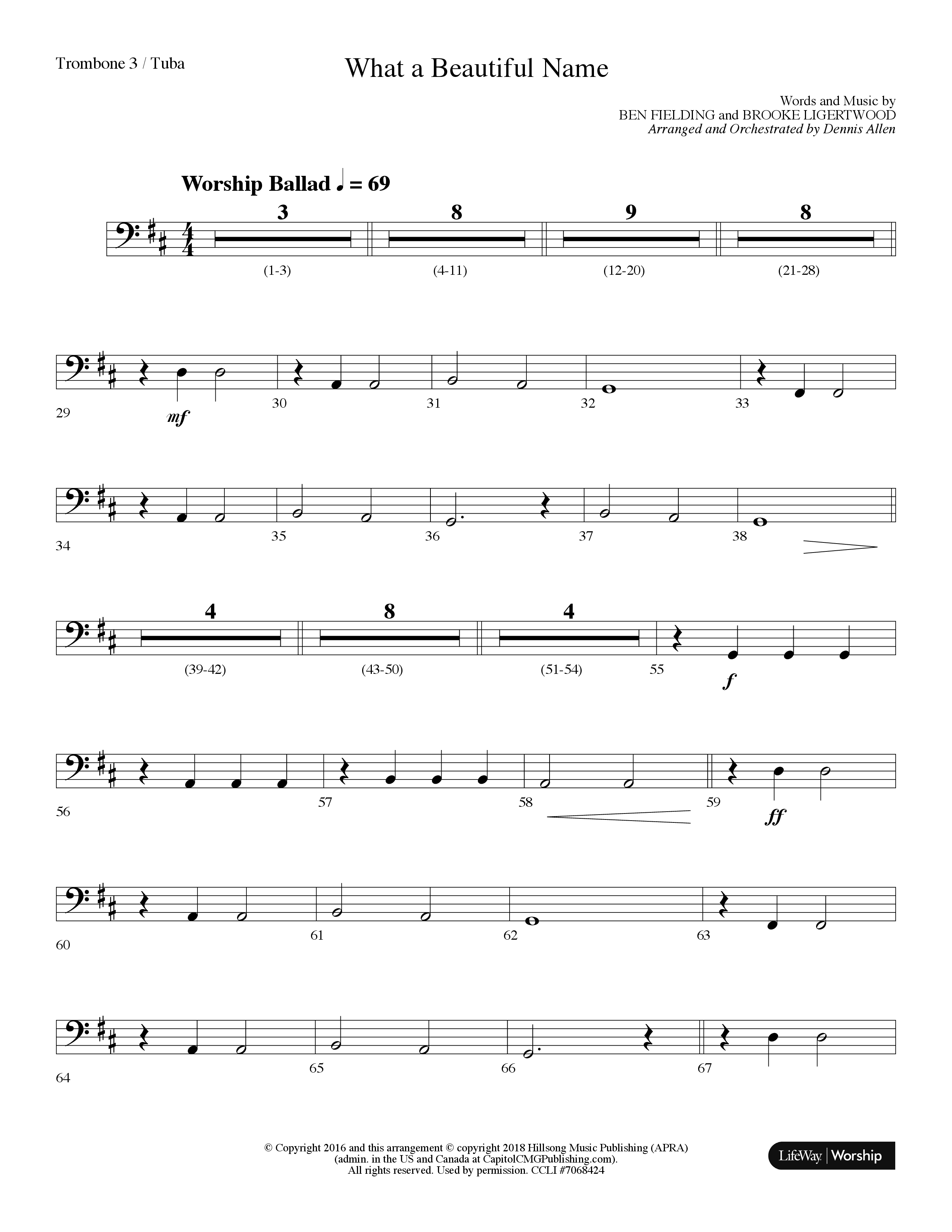 What A Beautiful Name (Choral Anthem SATB) Trombone 3/Tuba (Lifeway Choral / Arr. Dennis Allen)