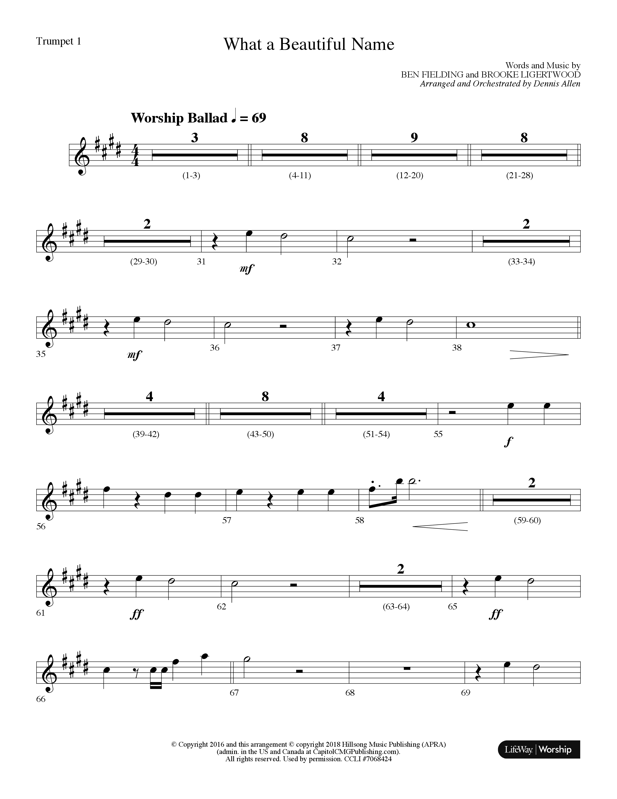 What A Beautiful Name (Choral Anthem SATB) Trumpet 1 (Lifeway Choral / Arr. Dennis Allen)