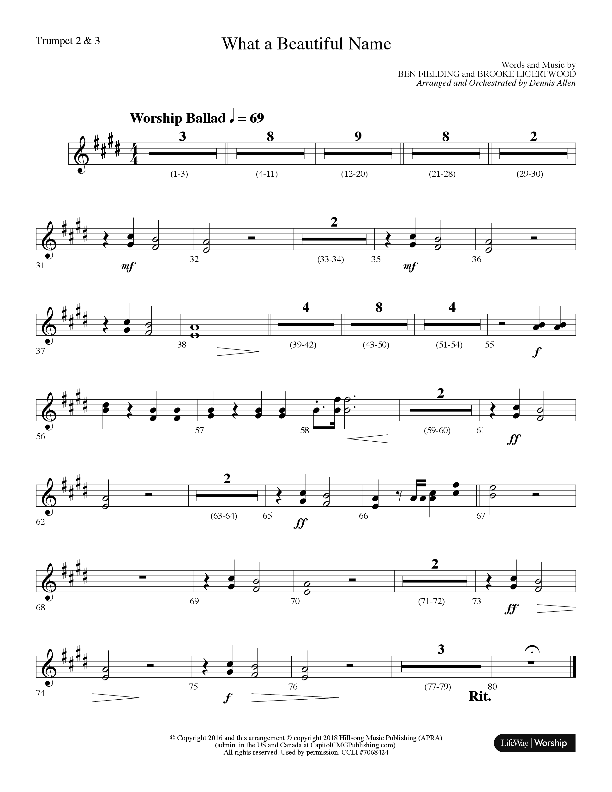 What A Beautiful Name (Choral Anthem SATB) Trumpet 2/3 (Lifeway Choral / Arr. Dennis Allen)