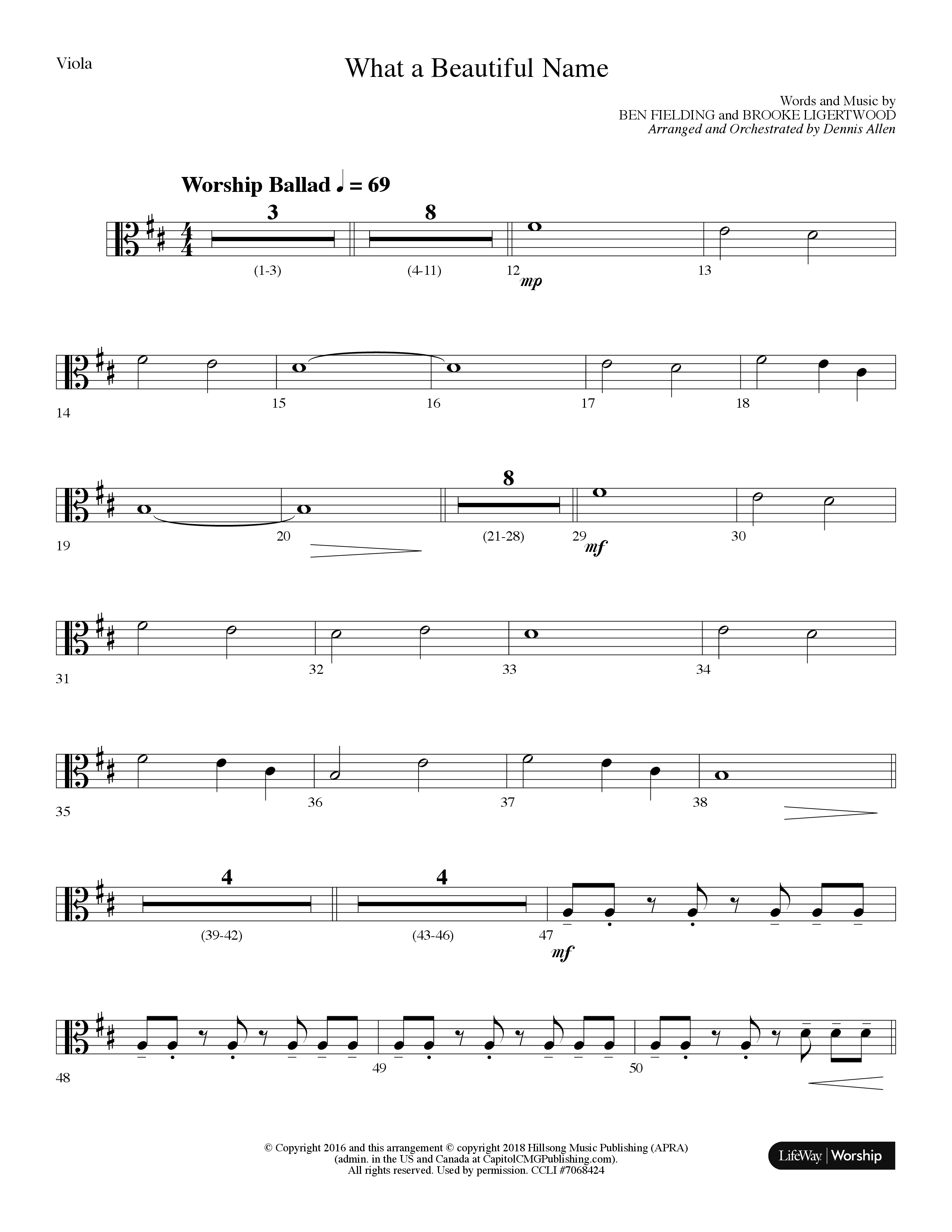 What A Beautiful Name (Choral Anthem SATB) Viola (Lifeway Choral / Arr. Dennis Allen)