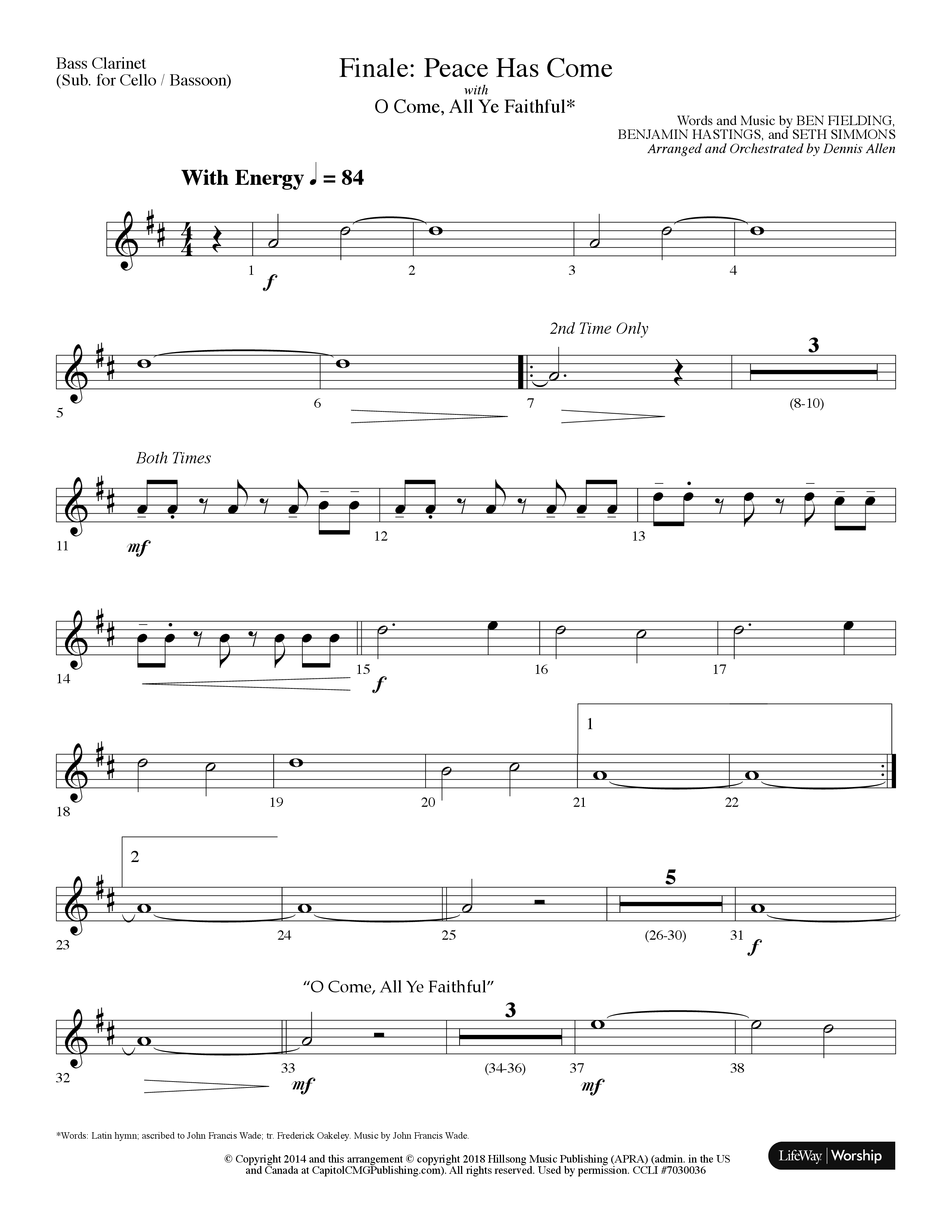 Finale: Peace Has Come (with O Come All Ye Faithful) (Choral Anthem SATB) Bass Clarinet (Lifeway Choral / Arr. Dennis Allen)