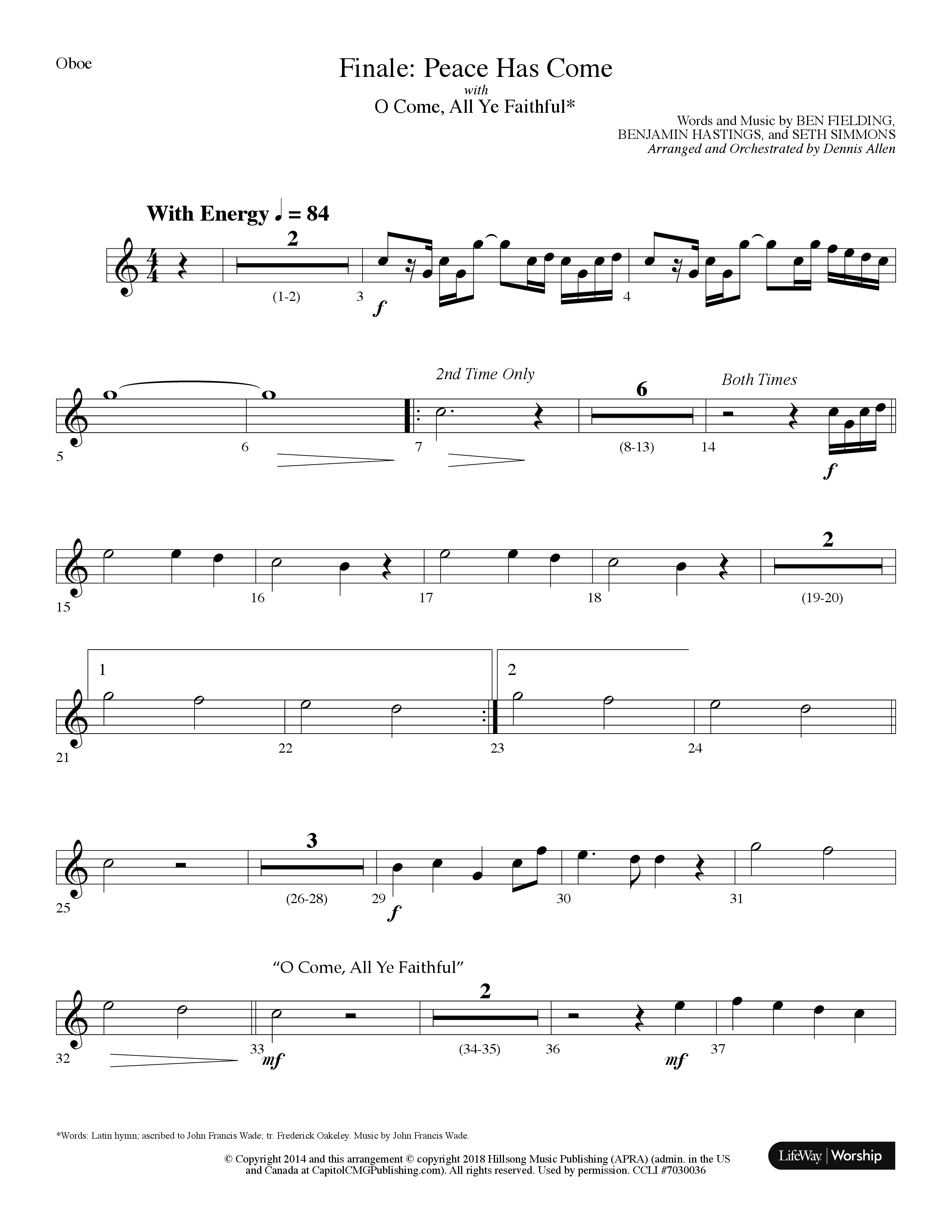 Finale: Peace Has Come (with O Come All Ye Faithful) (Choral Anthem SATB) Oboe (Lifeway Choral / Arr. Dennis Allen)