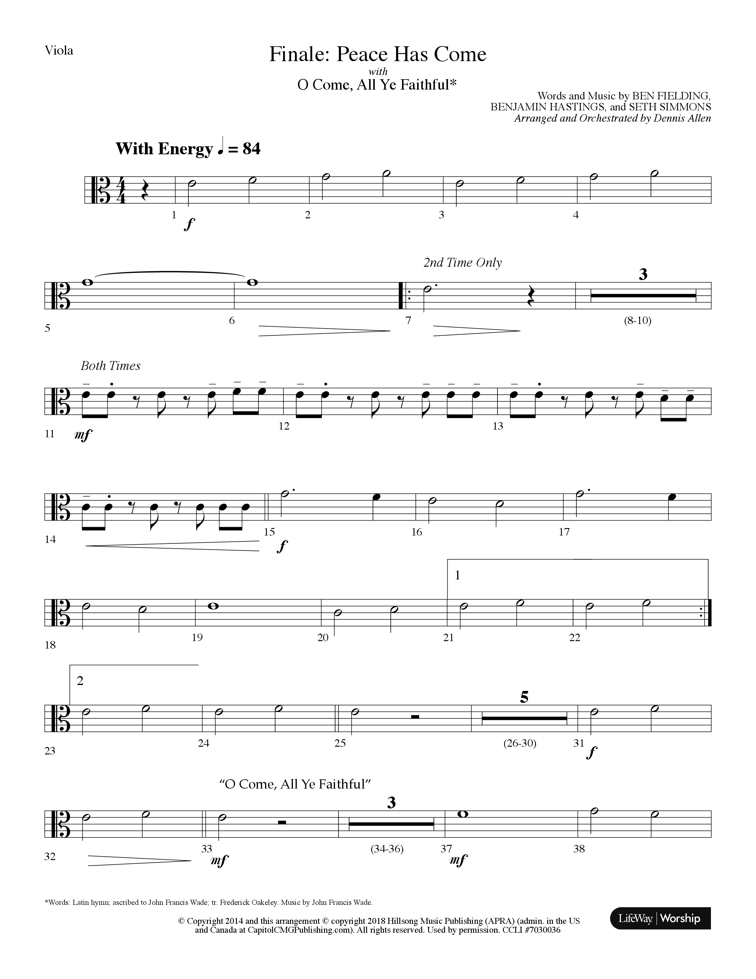 Finale: Peace Has Come (with O Come All Ye Faithful) (Choral Anthem SATB) Viola (Lifeway Choral / Arr. Dennis Allen)