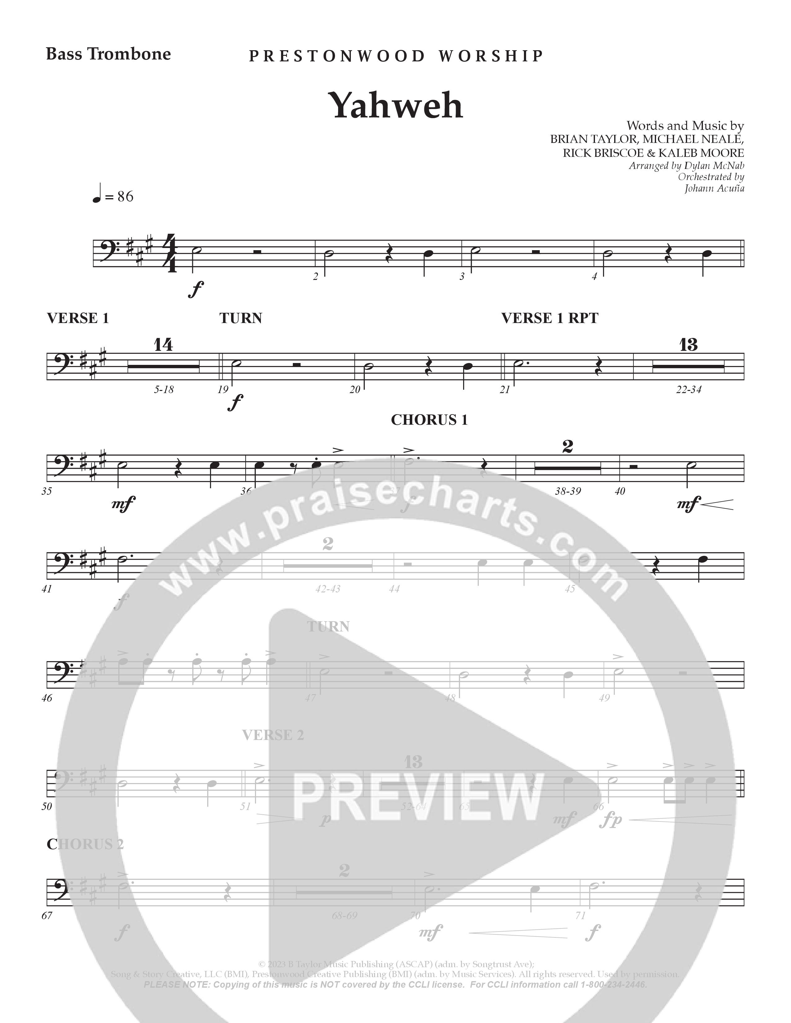 Yahweh Bass Trombone (Prestonwood Worship / Arr. Dylan McNab / Orch. Johann Acuna)