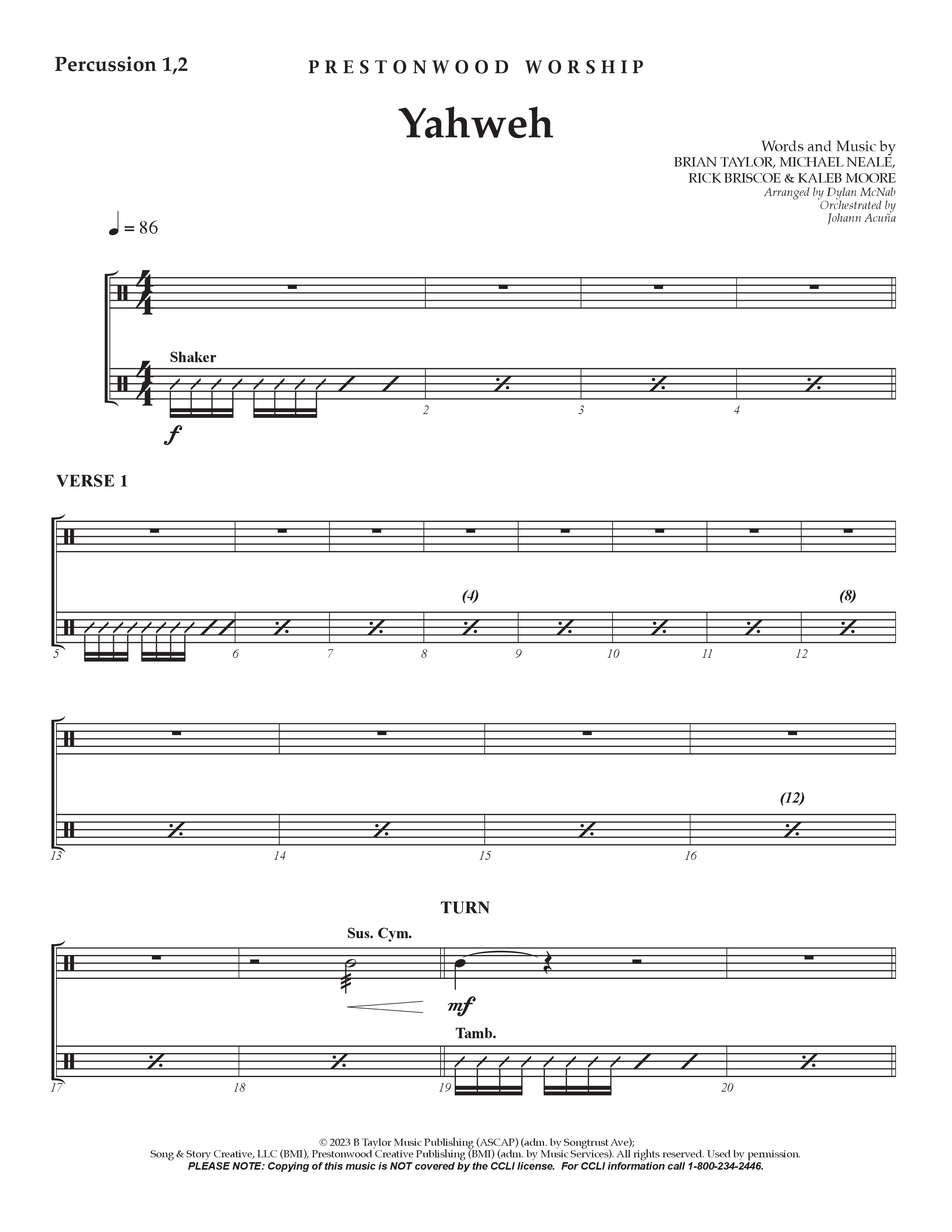Yahweh Percussion 1/2 (Prestonwood Worship / Arr. Dylan McNab / Orch. Johann Acuna)