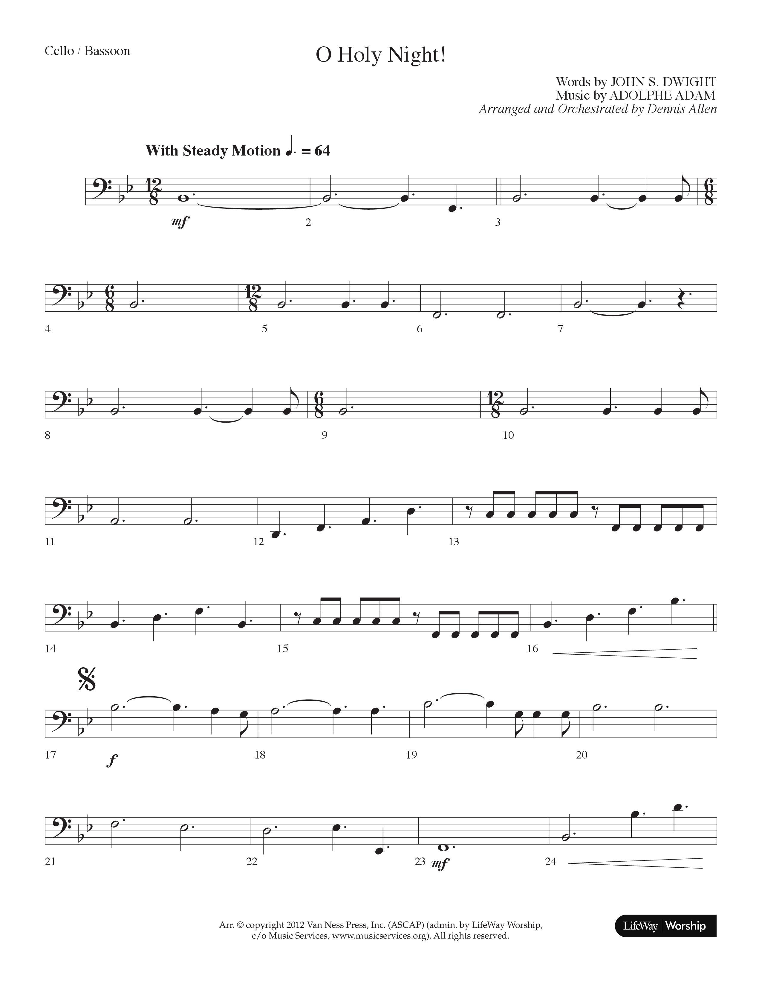 O Holy Night (Choral Anthem SATB) Cello (Lifeway Choral / Arr. Dennis Allen)