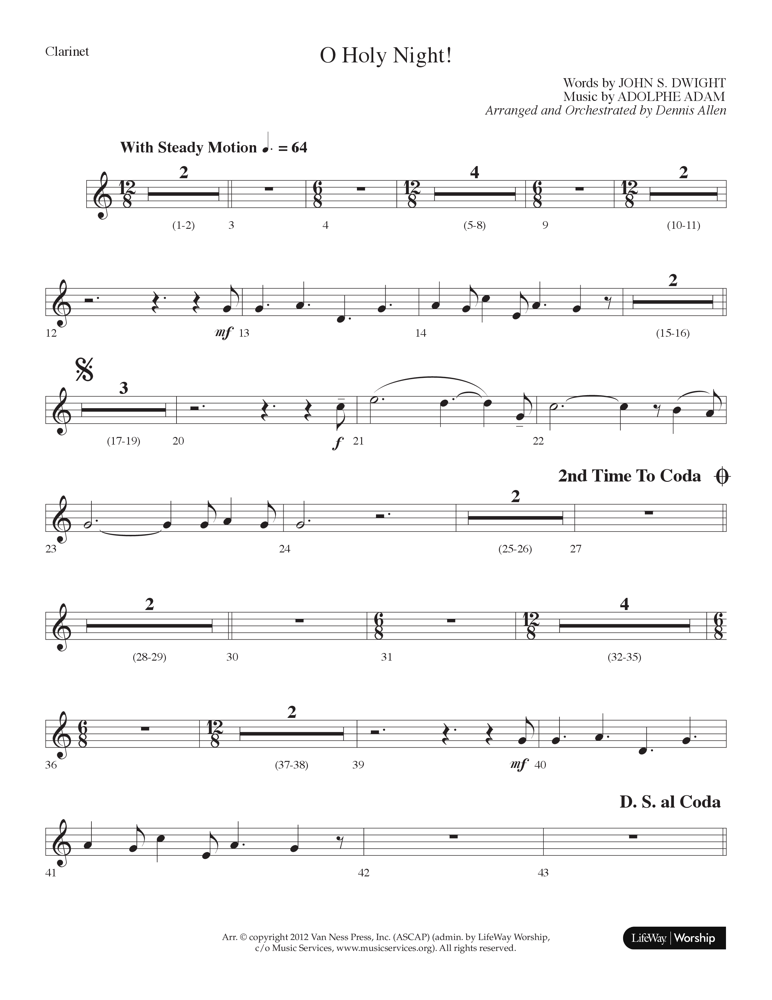 O Holy Night (Choral Anthem SATB) Clarinet (Lifeway Choral / Arr. Dennis Allen)